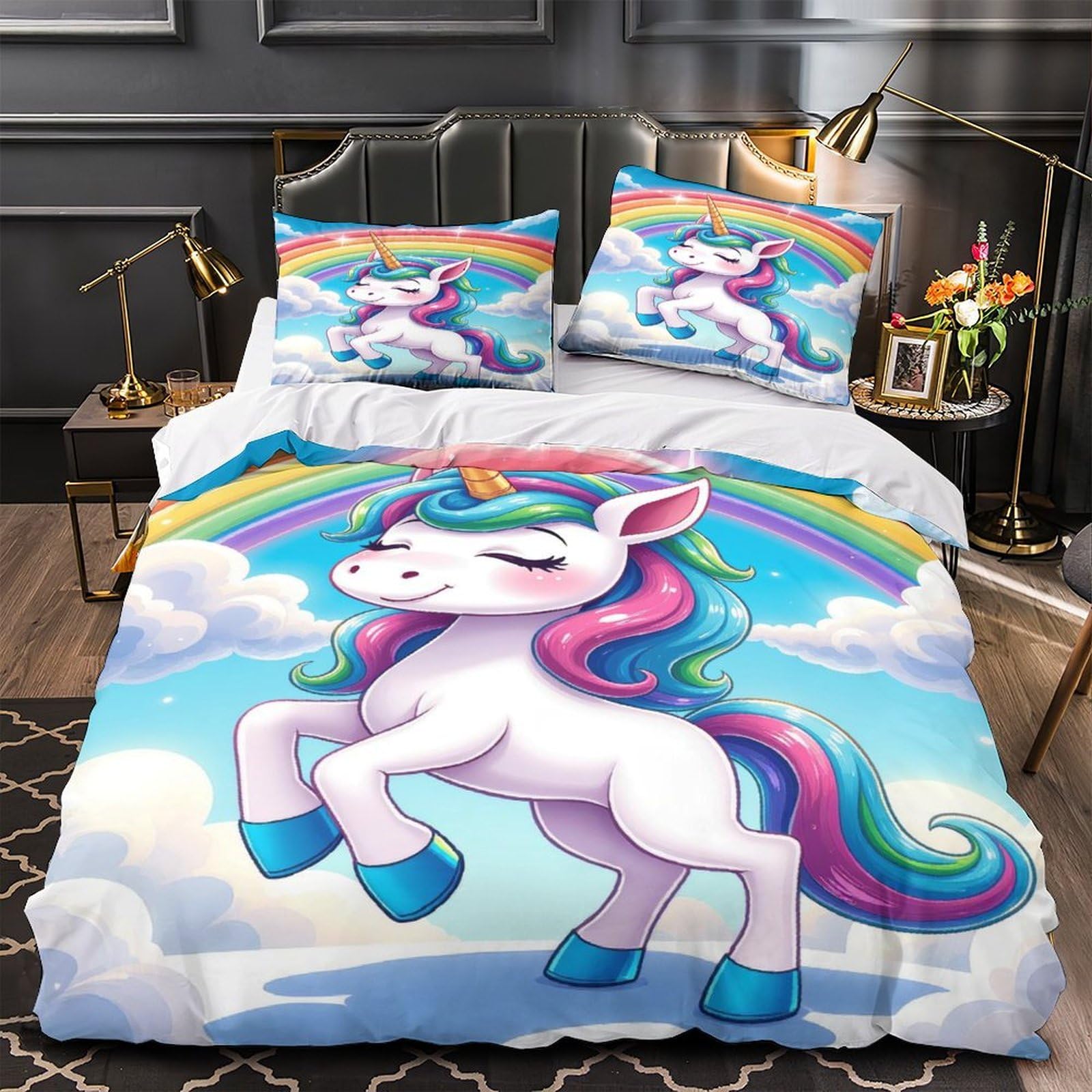 Housse de couette licorne ultra douce avec fermeture éclair 3D