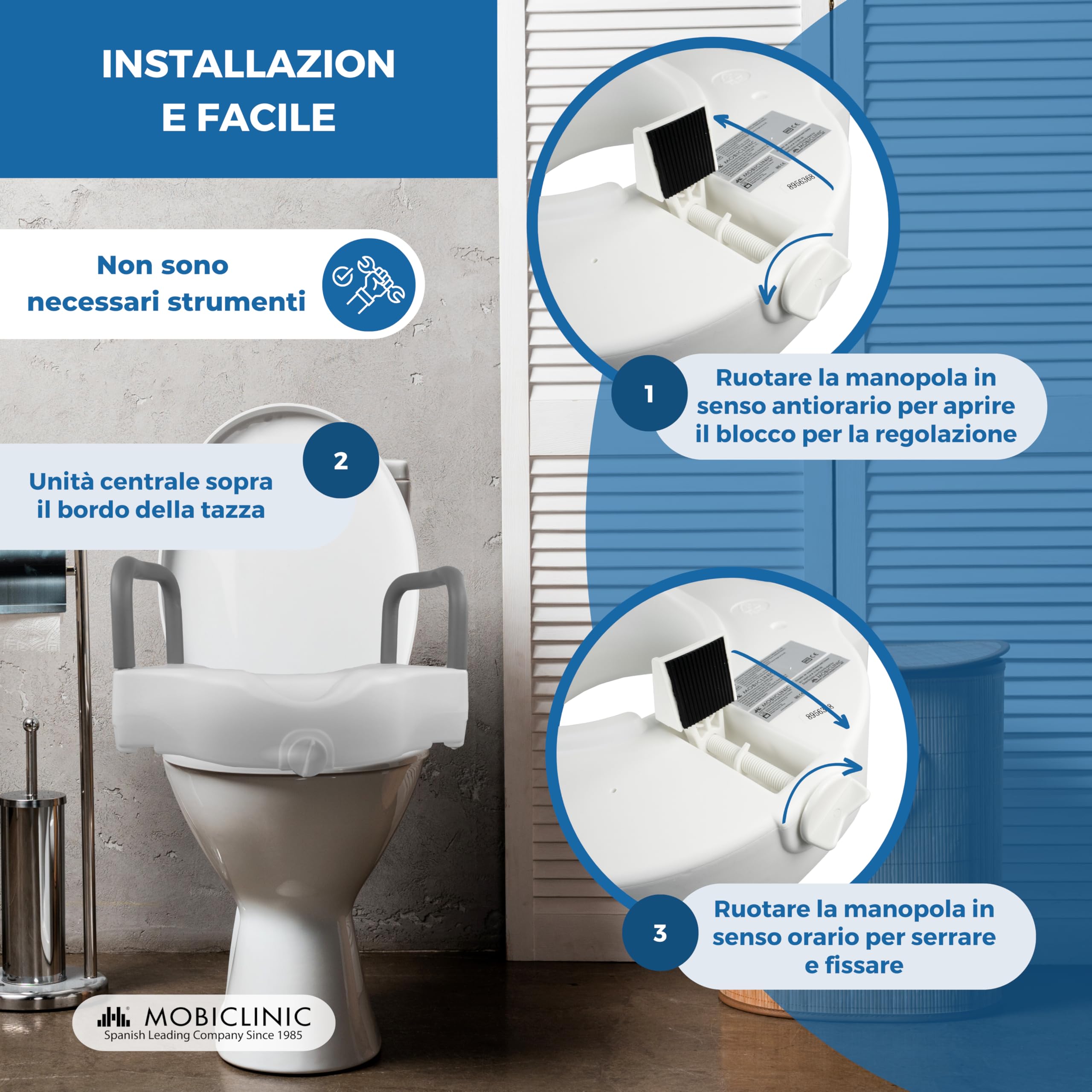 Mobiclinic, Rialzo per wc, Cibeles, Alza water anziani, Marchio europeo, Braccioli imbottiti, Con maniglie, Ausili il bagno, Disabili, Mobilità ridotta, Bidet, 10 cm