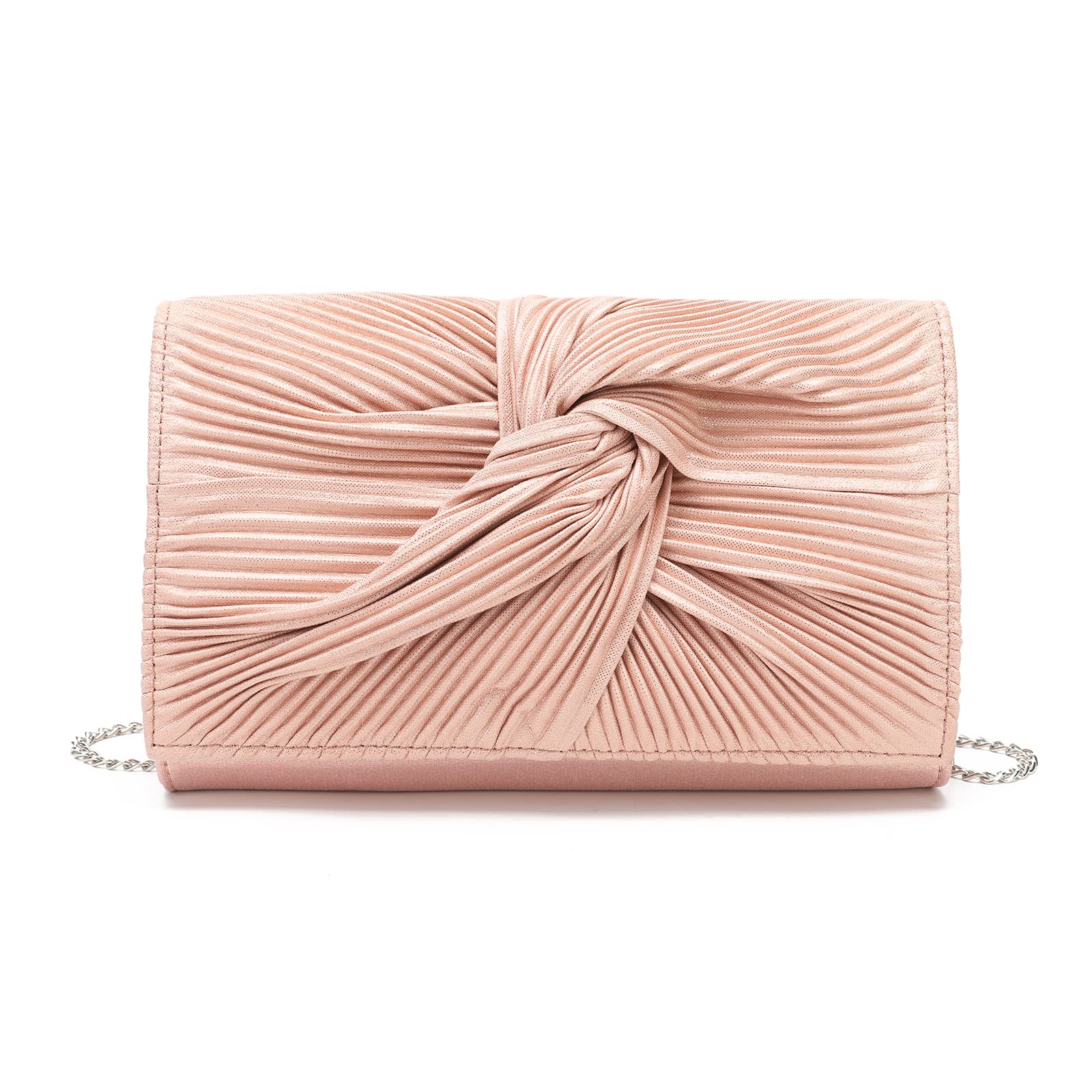 Miss Lulu Women's Clutch Bag, Evening Bag for Wedding, Large Bow Soft with Fine Glitter, Synthetic Handbag, Prom Party Holiday Bags (Pink)