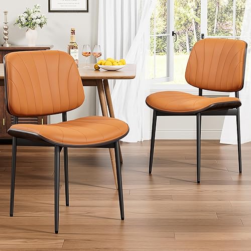 Miniatura 49 de Juego de 6 sillas de comedor, sillas modernas de mediados de siglo tapizadas en cuero PU con respaldo de madera curvada de nogal y patas de metal