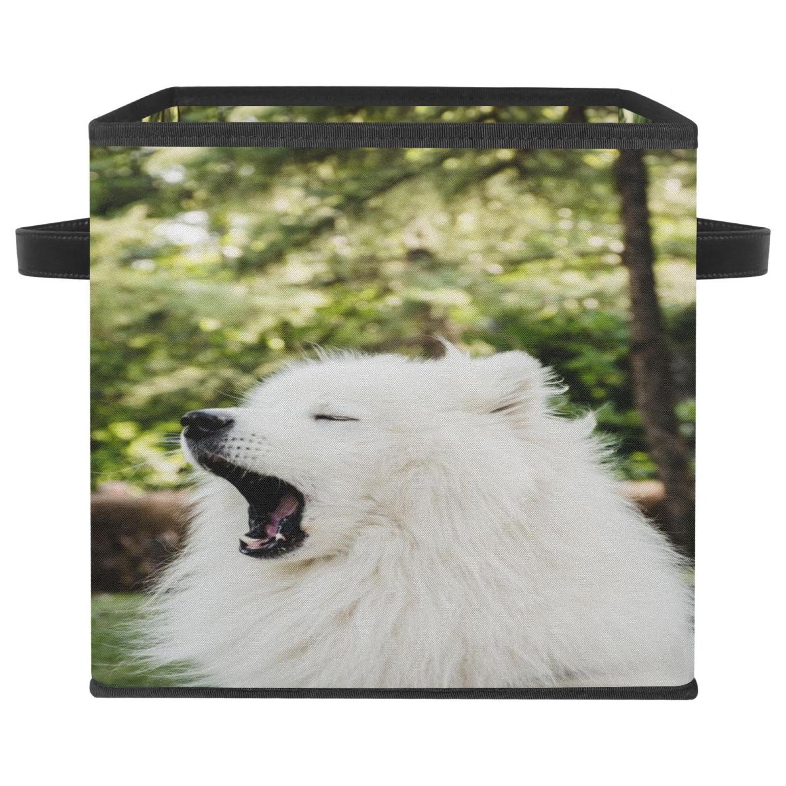 Boîte de rangement pliable en tissu chiot blanc amusant pour trier les jouets de la chambre