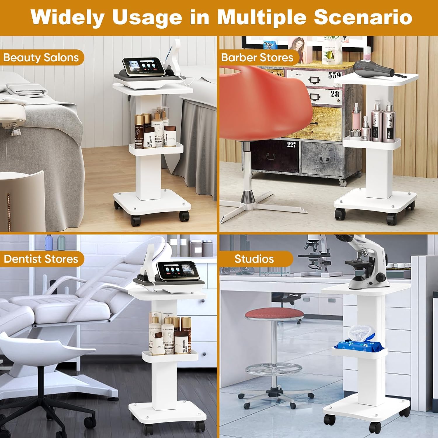uyoyous 3 Tier Esthetician Rolling Cart with Locking Wheels, Aluminum Trolley Cart for Salon Spa Clinic Nail Tattoo, 220lbs Capacity Beauty Machine Storage Organizer