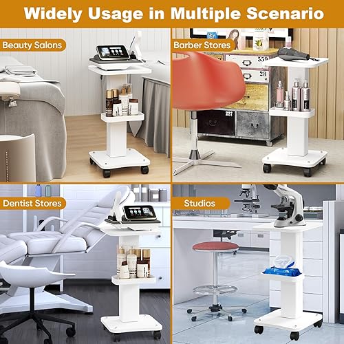 Miniatura 5 de uyoyous Carrito rodante esteticista de 3 niveles con ruedas de bloqueo, carrito de aluminio para salón, spa, clínica, tatuaje de uñas, capacidad de