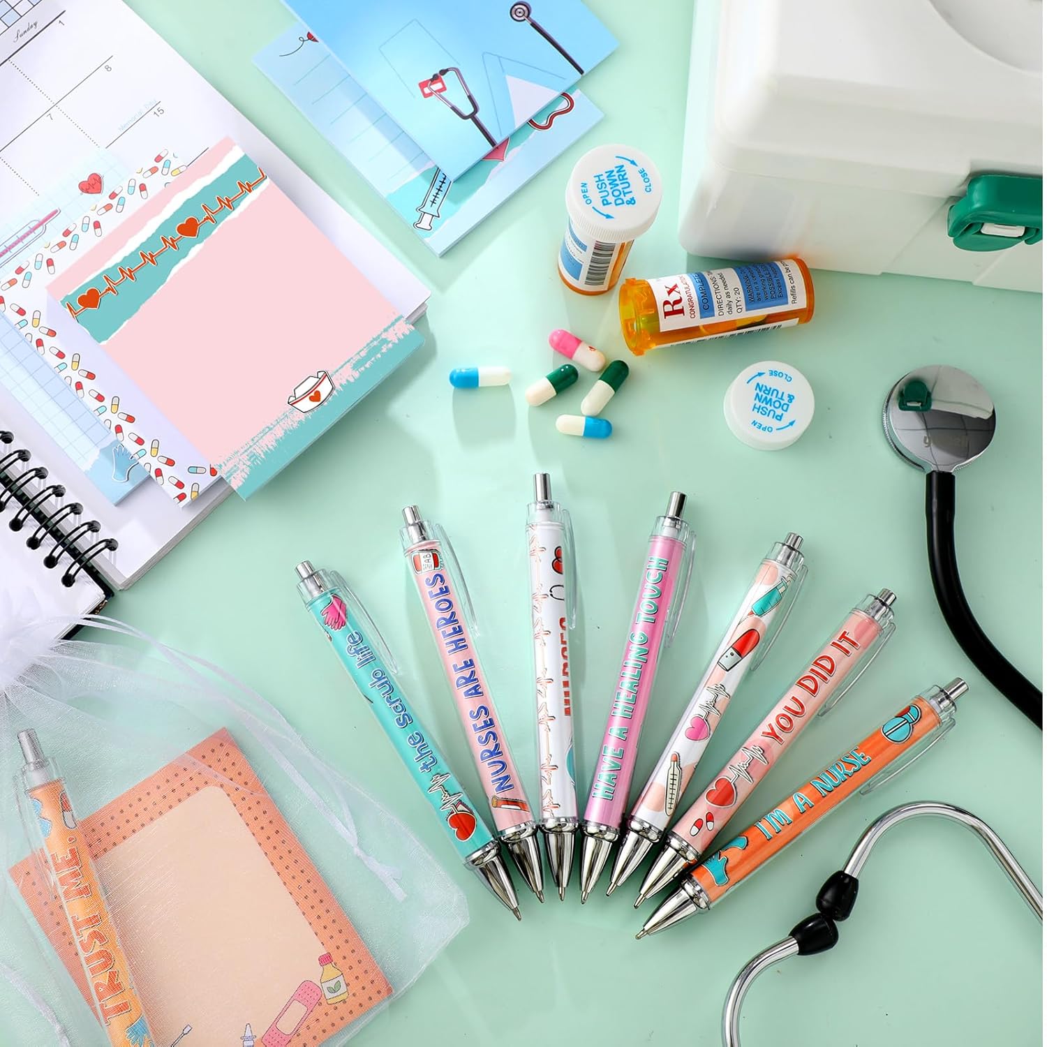90 Pcs Employee Appreciation Gifts Set 30 Pcs Inspirational Sticky Notes 30 Motivational Ballpoint Pens 30 Mesh Bags Thank You Christian Gifts for Nurse Teacher Coworker(Nurse)