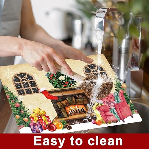 Miniatura 4 de Juego de 6 manteles individuales de plástico retro de Navidad, manteles individuales de comedor de Feliz Navidad, lavables, Navidad, vacaciones,