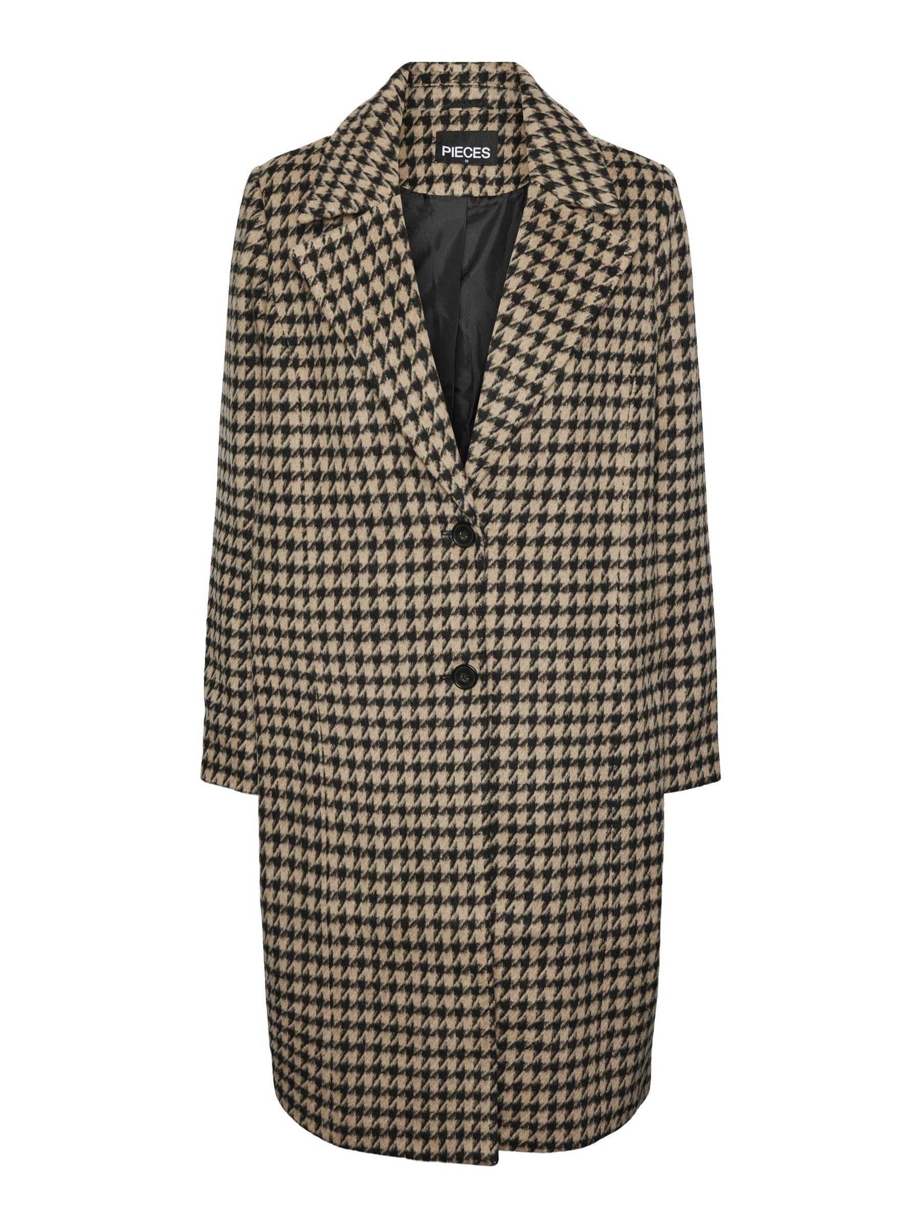 PIECES Women's Pcandrea Check Jacket Mm Coat, Black, XS : Amazon