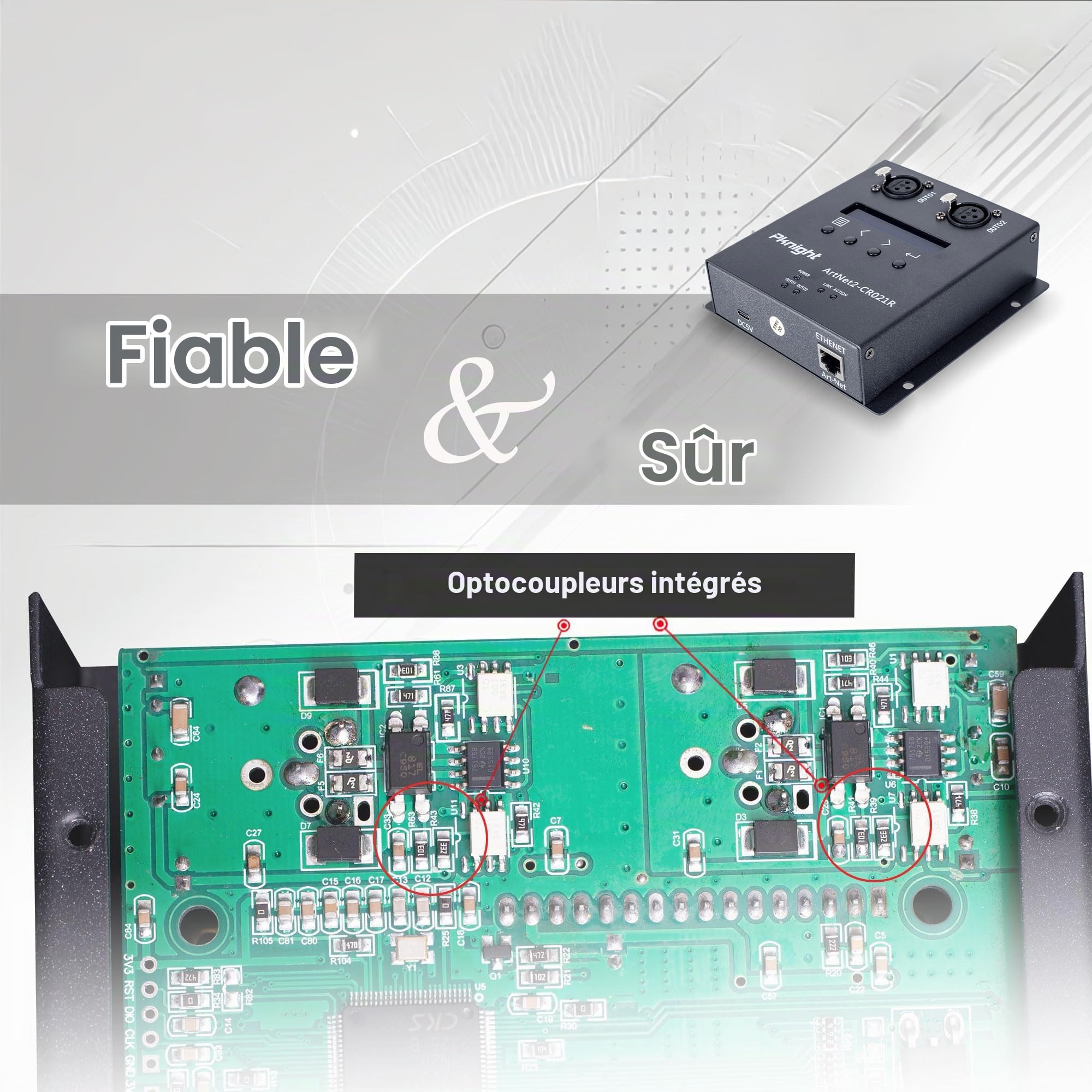 Pknight Interface de contrôle d’éclairage Pknight ArtNet DMX sur Ethernet (UK-CR021R)