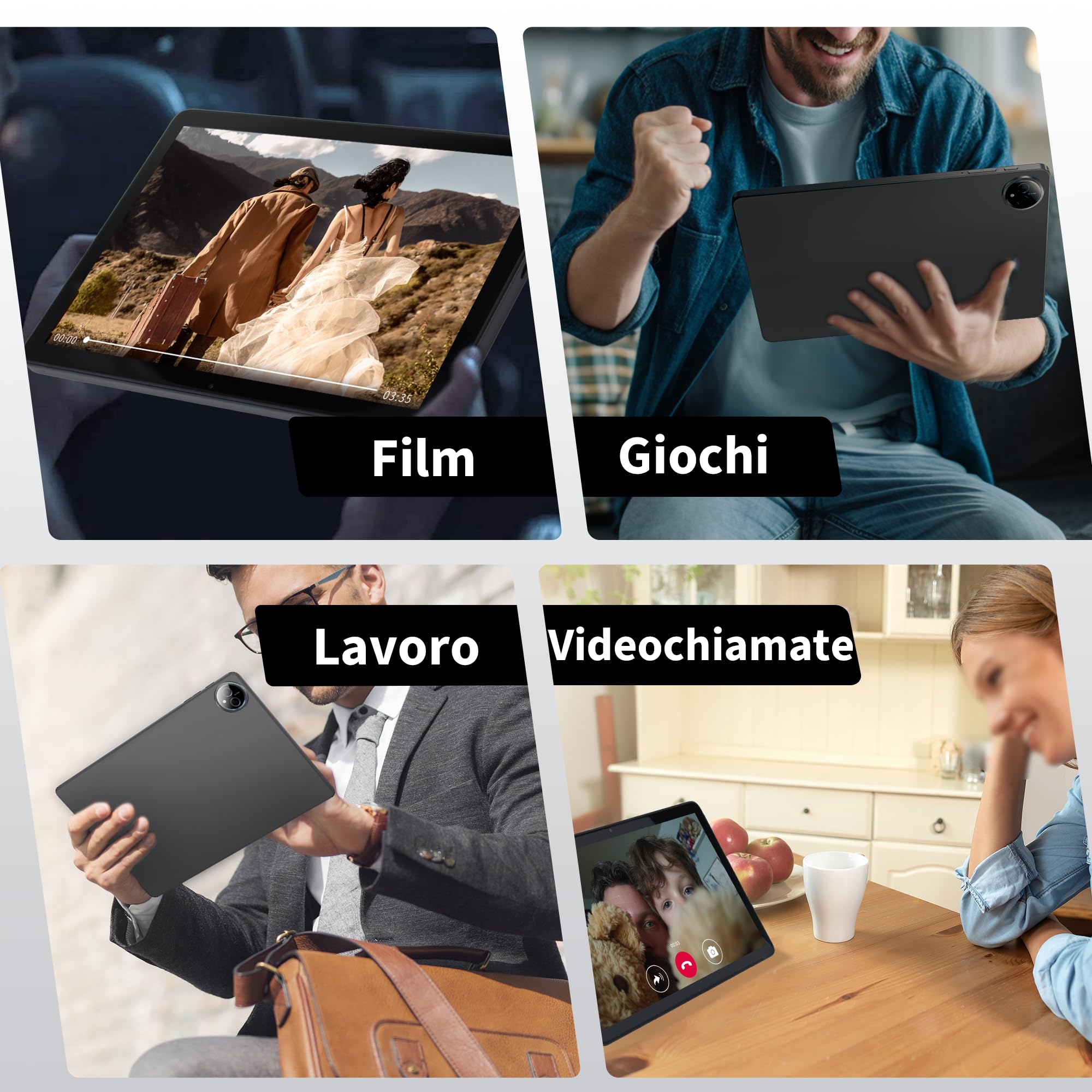 Veidoo Tablet da 11 pollici, Android Tablet con 8 GB (4+4 Expand) RAM 128 GB ROM 1 TB espandibile, 1280 * 800 touch screen HD in-cell, processore Octa-Core, WiFi 6, BT 5.0, doppia fotocamera (grigio)