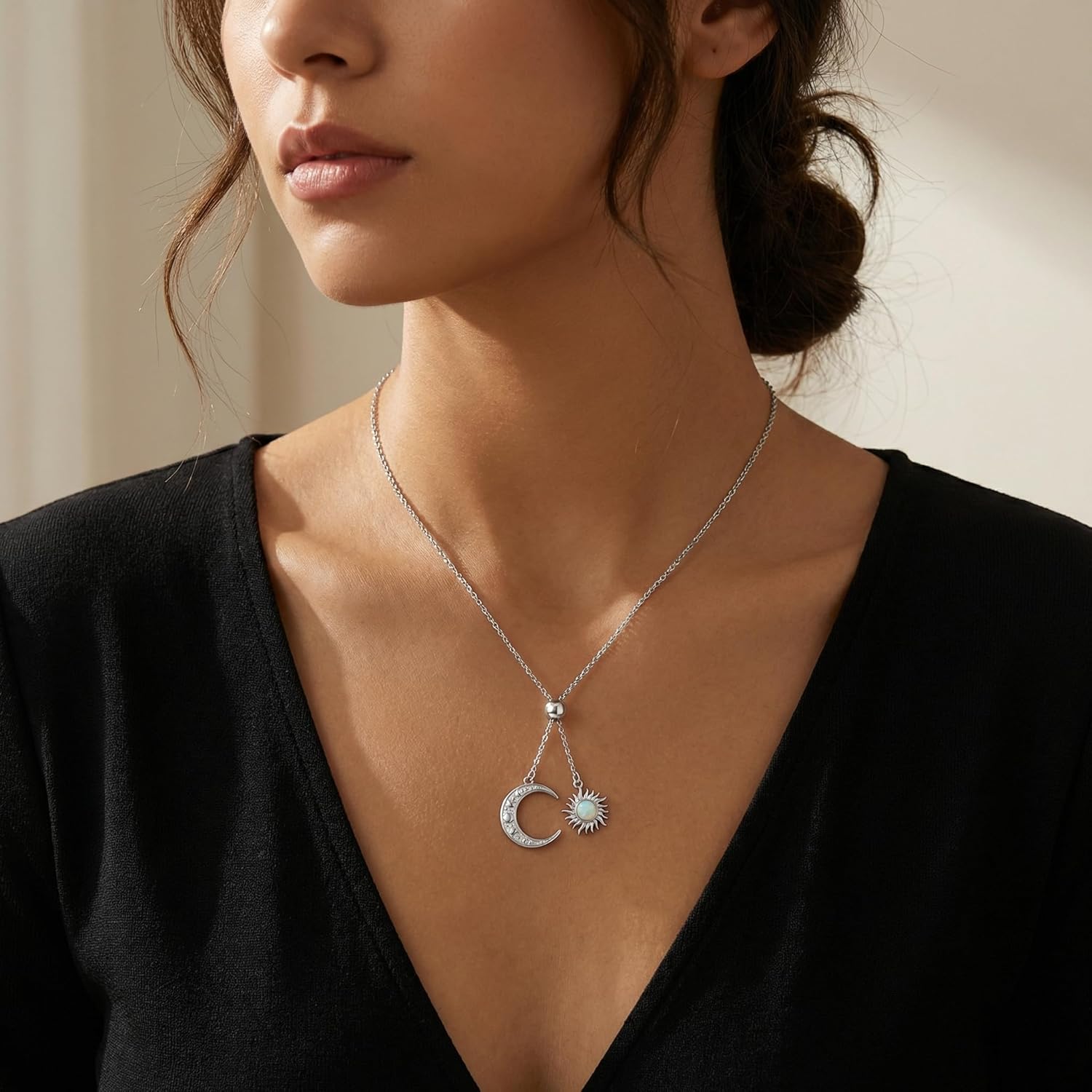 Sun and Moon Necklace Created Opal Lariat Necklace Sun and Moon Jewelry Gifts for Women