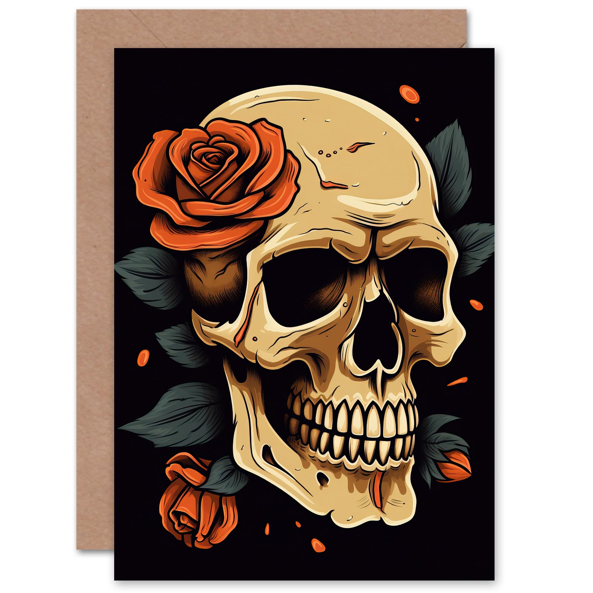Artery8 Human Skull and Roses Gothic for Wife Her Mum Sister Daughter Mom Gran Nan Birthday Thank You Congratulations Blank Art Greeting Card