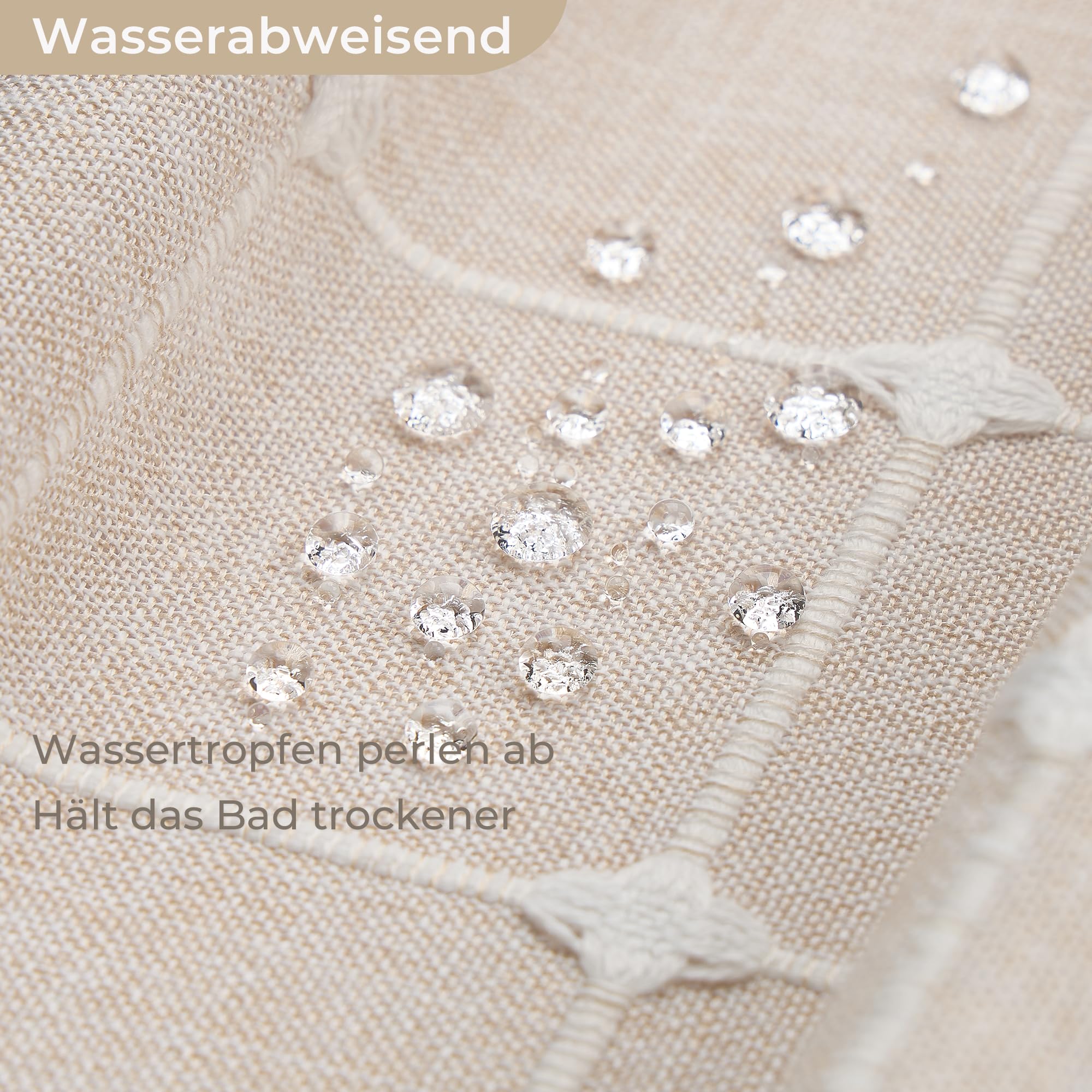 Stoff Duschvorhang Leinen-Mischgewebe Quasten Boho Landhaus Beige | Wasserabweisende Oberfläche. Weicher Fall. Maschinenwaschbar. Für ein gemütliches Bad. Haken inklusive. Mehrere Größen
