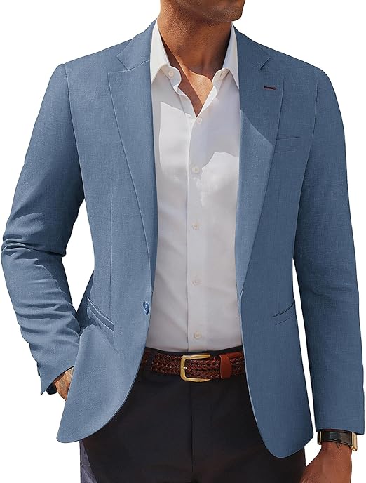 PJ PAUL JONES Men's Casual Blazer One Button Lightweight Sport Coats Solid Notched Lapel Suit Jackets