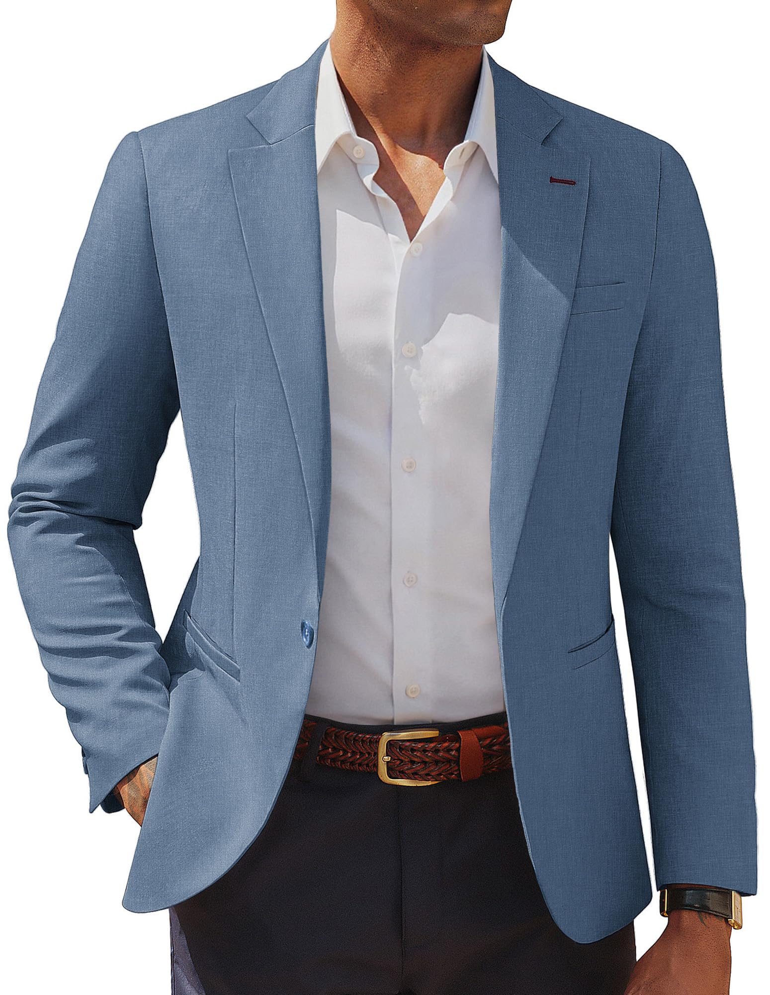 PJ PAUL JONES Mens Casual Blazer One Button Lightweight Sport Coats Solid Notched Lapel Suit Jackets