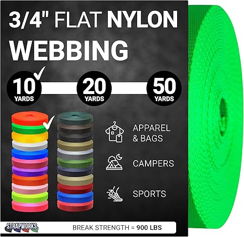 Miniatura 27 de Strapworks Rollo de correa de nailon resistente de 3/4 pulgadas para cinturón, mochila, eslinga, collar, correa, correas y más, 10, 20 o 50 yardas