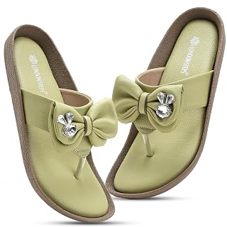 LONDON STEPS Women Stylish Bow Flip Flops | Soft Comfort Toe Post Slippers for Women | Casual Lightweight Everyday Wear Sandals