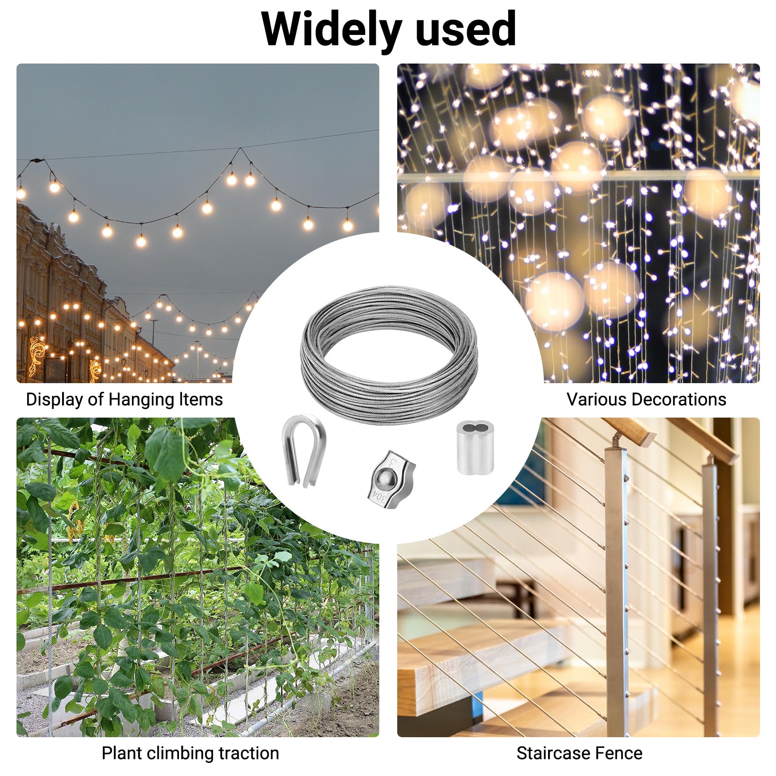 Lot 50M Câble Acier Kit, Câble Métallique en Acier Inoxydable Épais de 2mm, Tendeur Câble Inox, 304 Cable Acier Inoxydable à Noyau 7 x 7 Brins pour Plante Grimpante, Corde à Linge