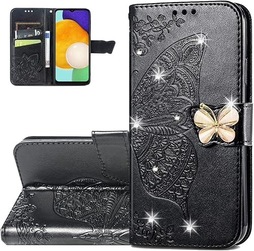 Monwutong Funda tipo cartera para Samsung Galaxy A13 5G, diseño de mariposa 3D, funda de piel sintética con cierre magnético fuerte y ranuras para
