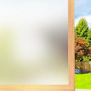 Frosted Window Privacy Film Non-Adhesive Static Cling Bathroom Decorative Stickers Heat Control UV Blocking Opaque Glass Window Coverings Film for Home Front Door Office 35.4 Inch x 7.8 Feet