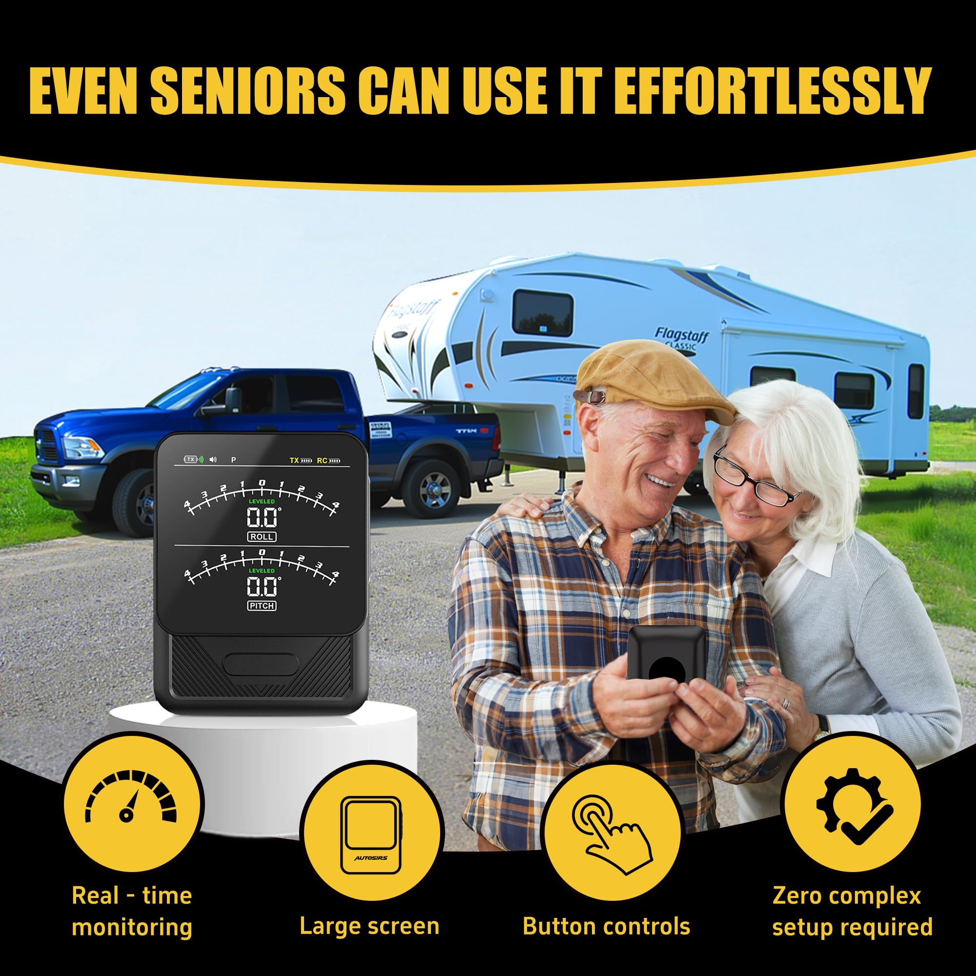 Sistema de nivelación inalámbrico para caravana, sistema de nivelación de cámper, accesorios para caravanas, con pantalla profesional portátil para caravanas, remolques y autocaravanas, fácil de