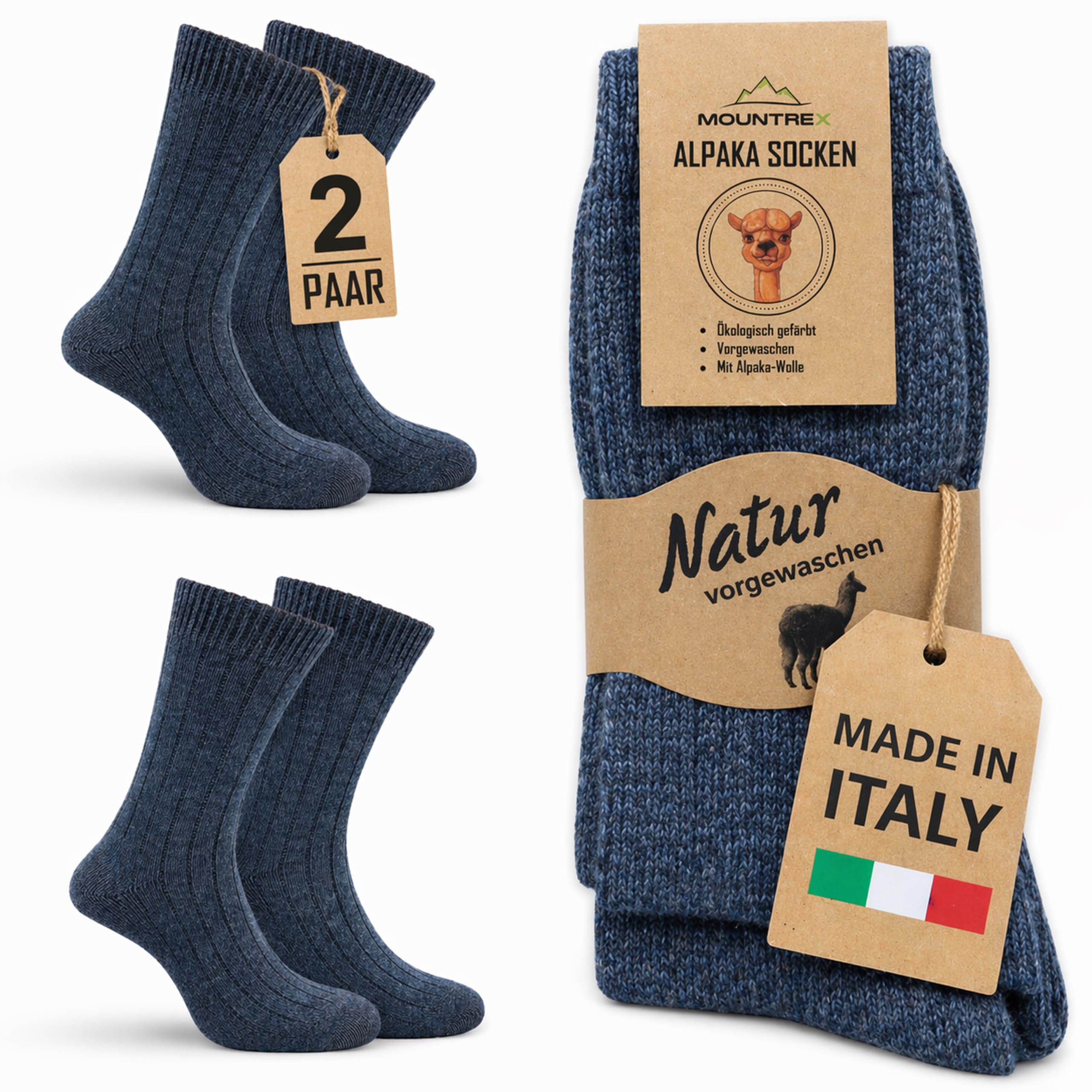 MOUNTREX® Alpaka Socken, Wollsocken für Damen und Herren - Wintersocken, Warme Haussocken, Thermosocken - Dünn - Kuschelsocken - 2 Paar