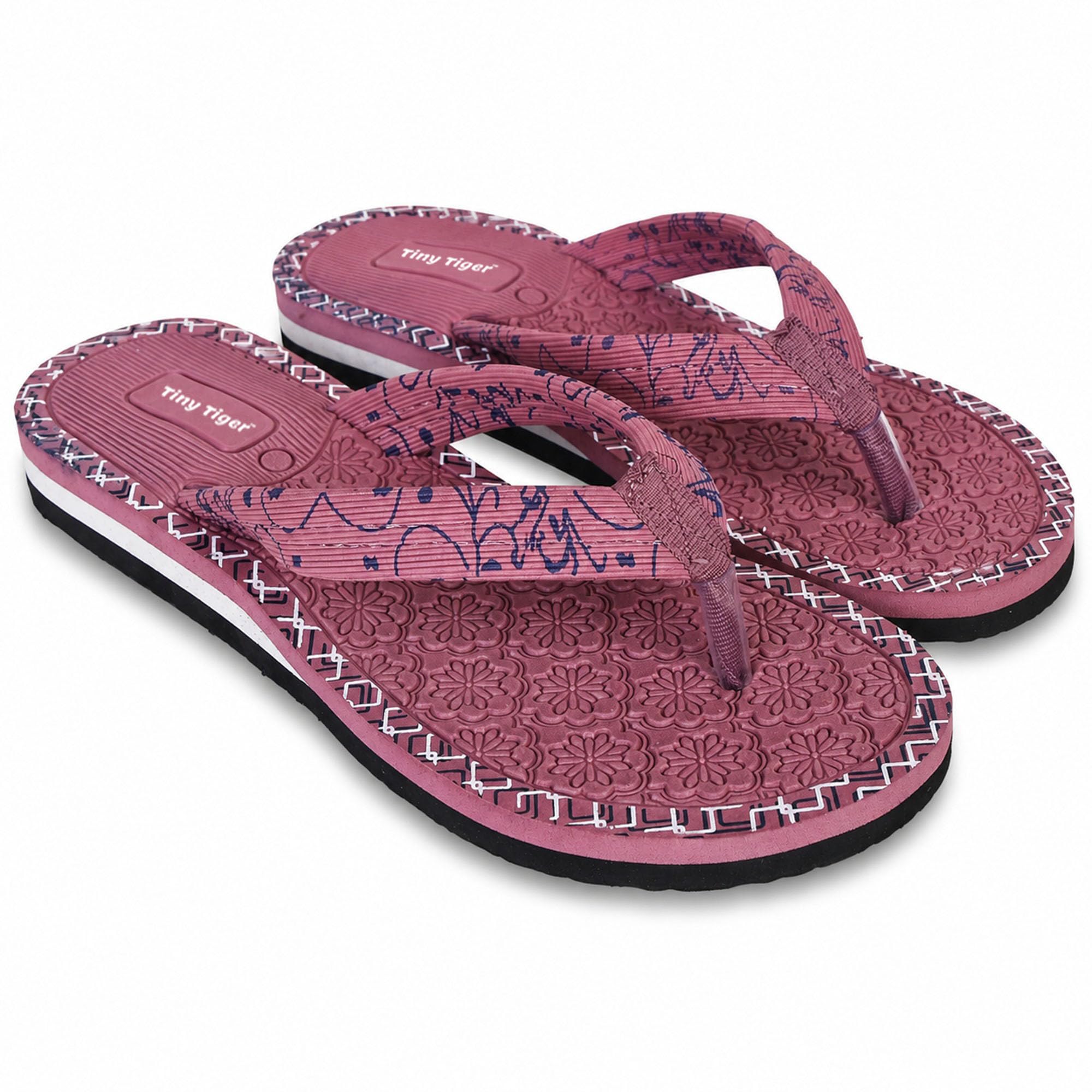 Women's Pink Printed Flip Flops | Floral Textured Thong Slippers for Casual, Ethnic, Daily Wear & Outdoor Use Size 8-image-41