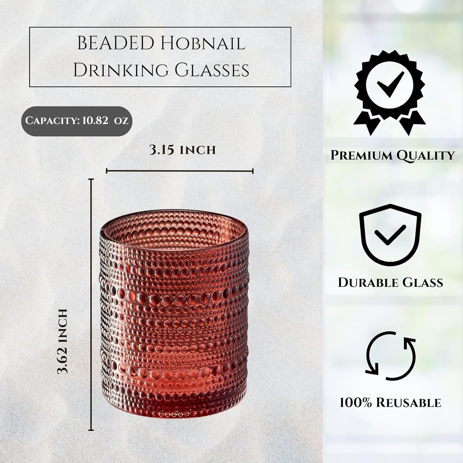 Khen Shades of Fall Hobnail Beaded Highball Drinking Tumbler Glasses | Set of 6 | 11 Ounces | Vintage Bubble Design Whiskey Glassware, Old-Fashioned, Embossed Design for Water, Wine, Cocktail