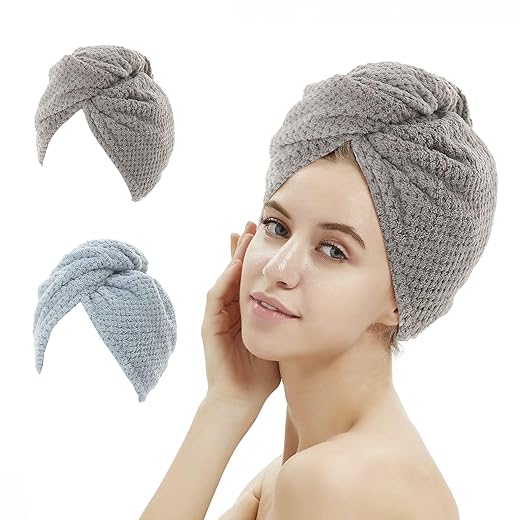 2-Pack Absorbent Microfiber Hair Towel Wraps