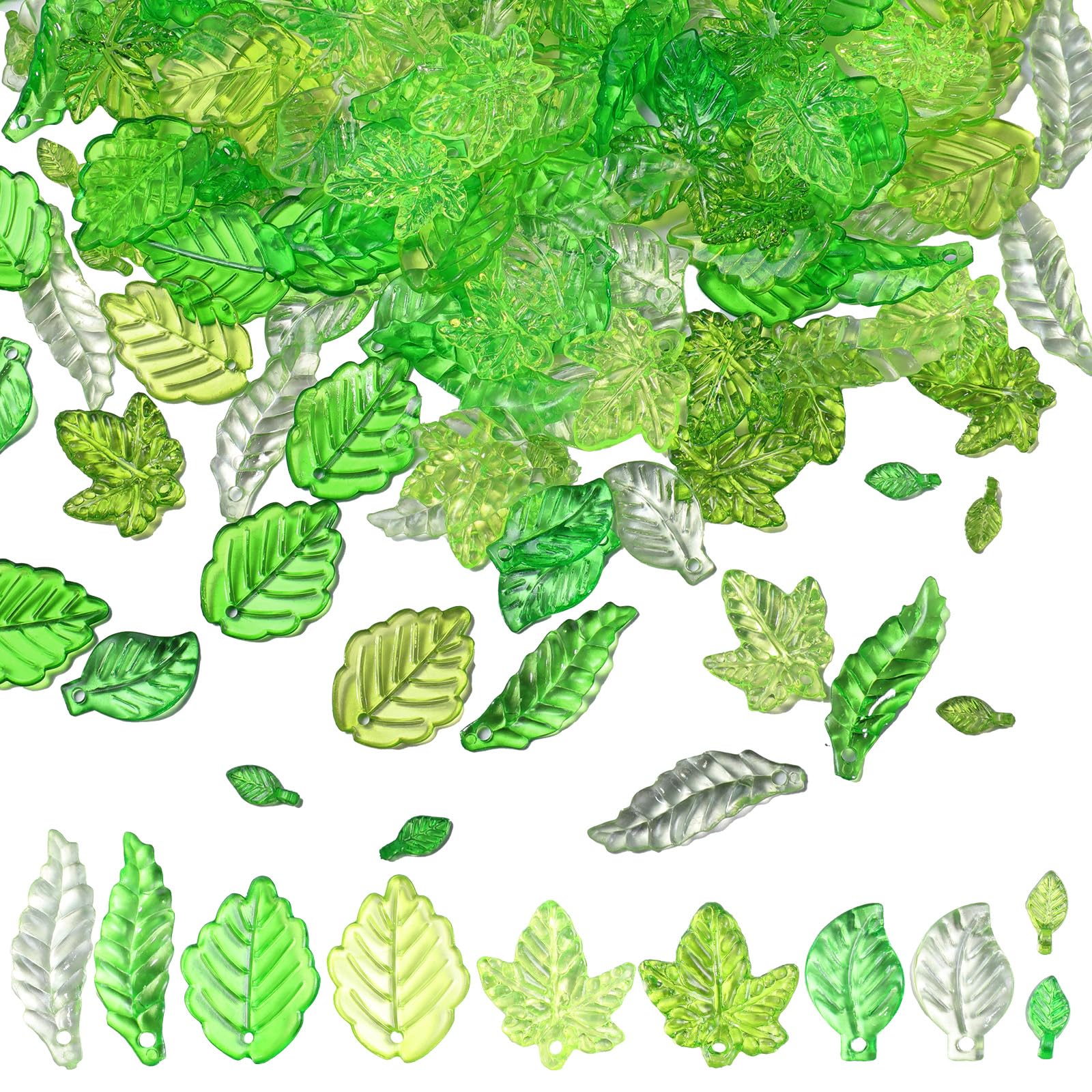 200 Pcs Green Acrylic Leaf Beads, Transparent Tree Leaves Charms for Jewelry Making Leaves Jewelry Pendants Green Leaf Bead Caps for DIY Spring Crafts Earring Bracelet