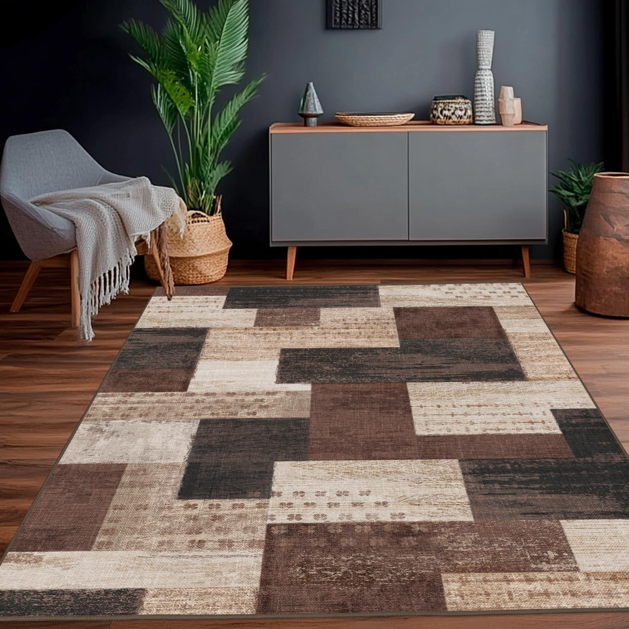Calinline Moderne Geometrische Patchwork Indoor Wohnzimmer Teppich, Große Teppiche Rockwood Sammlung Böden Dekor für Schlafzimmer, Weich Kurzflor Waschbar Teppich Gegend