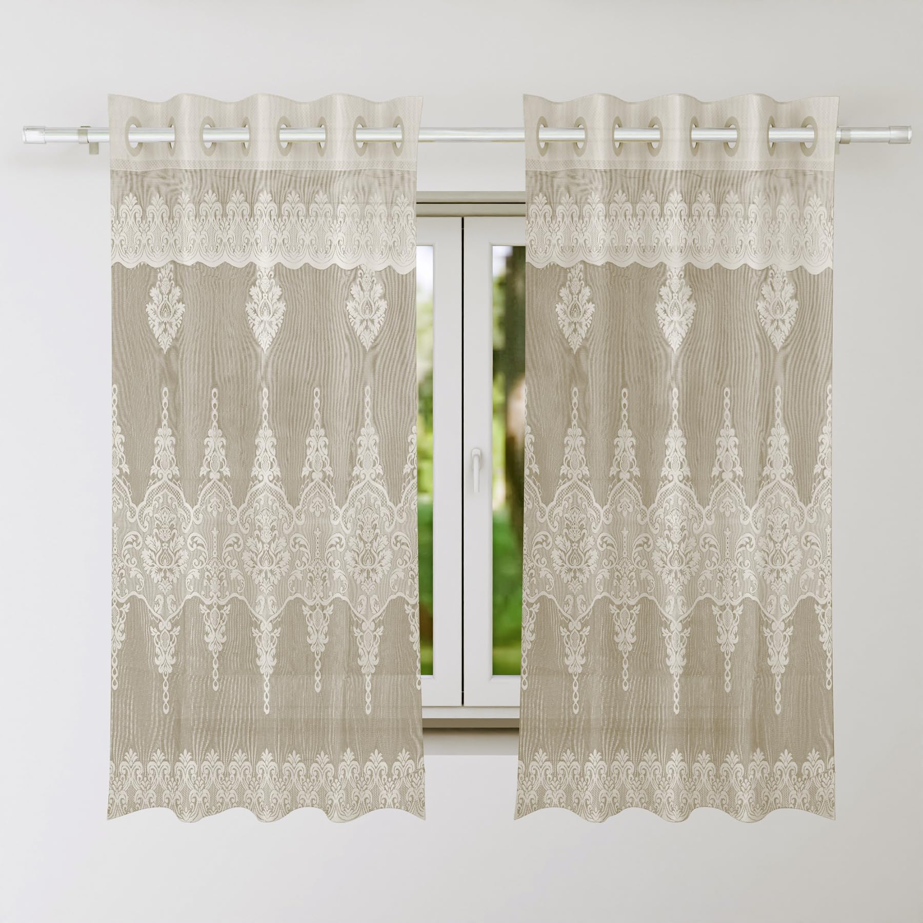 Kuber Industries Window Curtain|Darkening Window Curtains|Sheer Curtain with 8 Rings|Parda for Living Room|Drapes for Bedroom|Net Frill Window Curtain|5 Ft|SY15ZZ|Pack of 2|Cream
