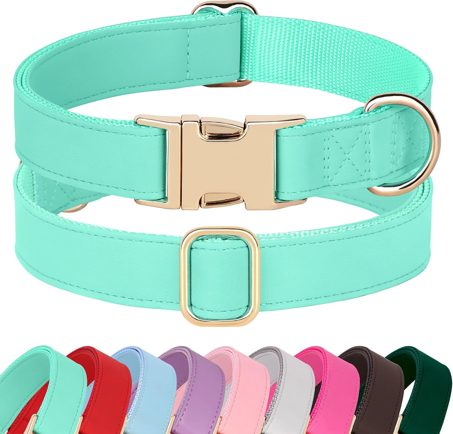 PET ARTIST Soft PU Leather Dog Collar, Bright & Durable, Mint Green,L