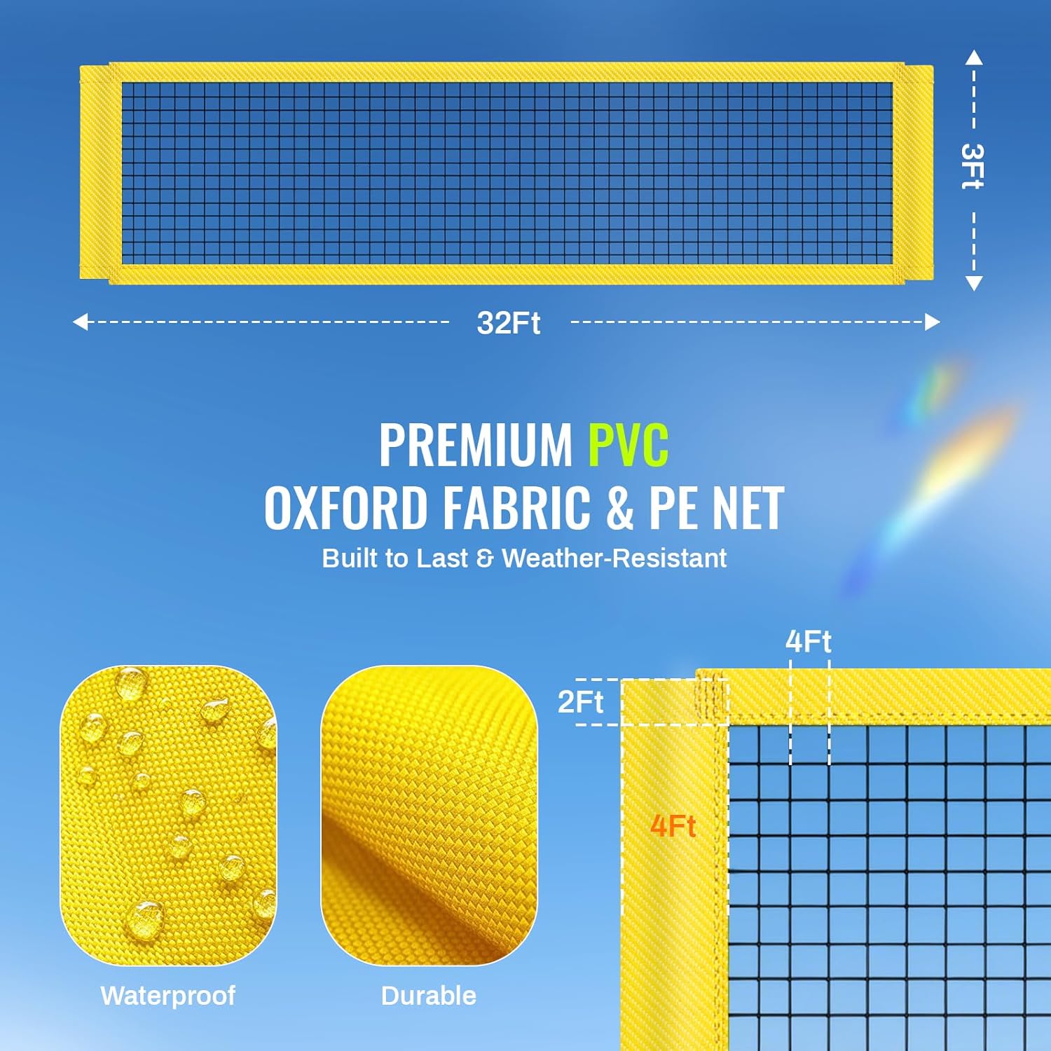 Professional Volleyball Net Set for Backyard & Beach, Heavy Duty 32-Ply Reinforced Net with Steel Anti-Sag Winch, Height-Adjustable Rust-Proof Aluminum Poles, Carry Bag & Arm Sleeves