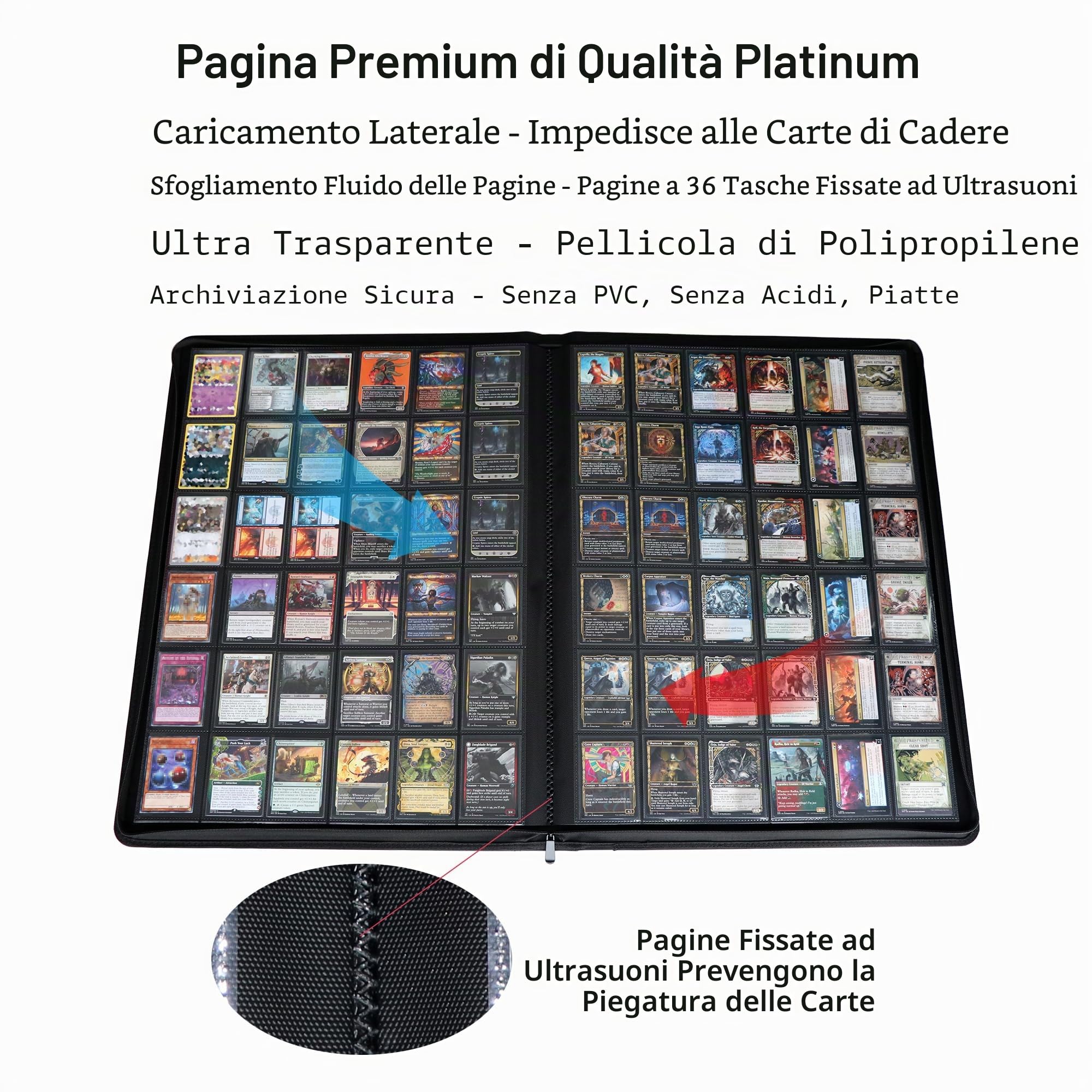 Rayvol - Raccoglitore per carte di alta qualità con 2300 tasche, grande album per carte con 36 tasche da 2000+ senza anelli, raccoglitore con cerniera ad apertura laterale UltraSonic-362304 Tech per