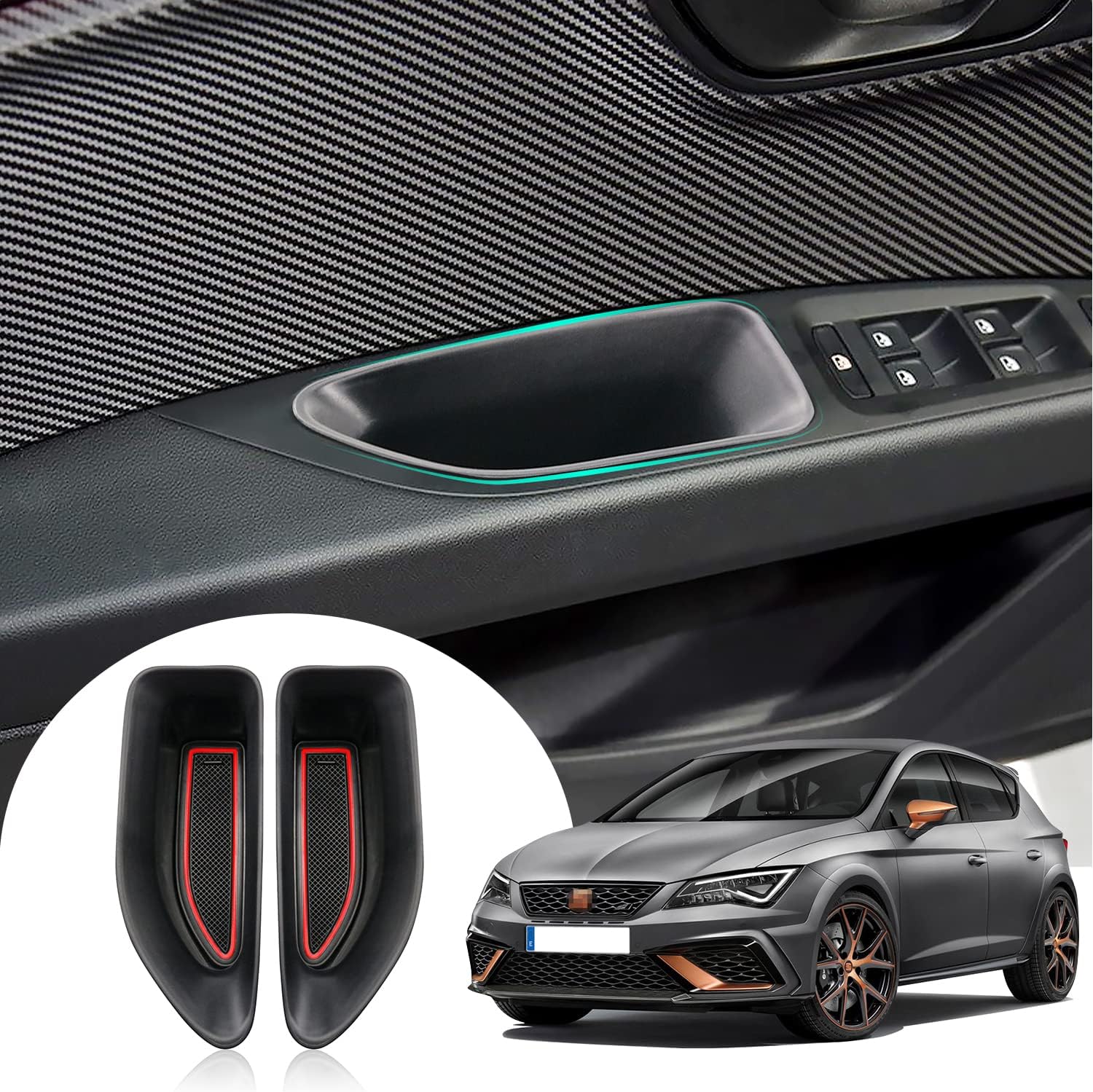 LFOTPP Seat Leon 5F FR ST MK3 Door Handle Storage Compartment Accessories Car Door Storage Box Container (Red)