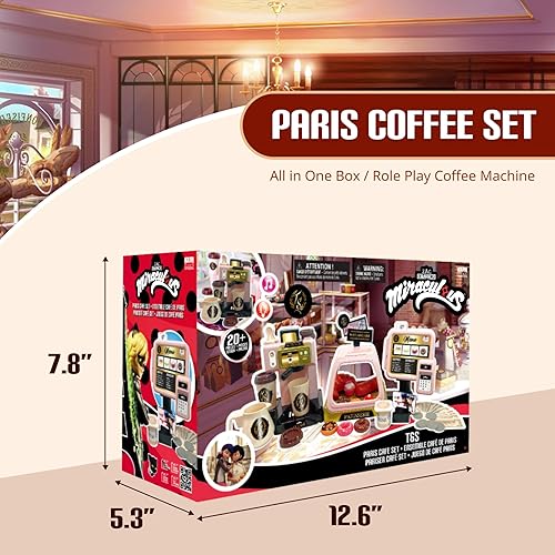 Miniatura 6 de Miraculous Ladybug - Juego de café de París, máquina de café de juego de rol de simulación y caja registradora interactiva con sonido y luz,