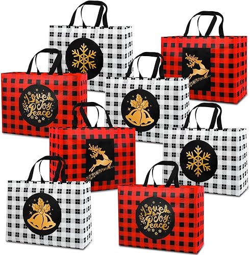 Miniatura 8 de DULEFUN 20 bolsas de regalo de Navidad, 10 estilos, reutilizables, no tejidas, grandes, medianas y pequeñas, bolsas de regalo para Navidad,