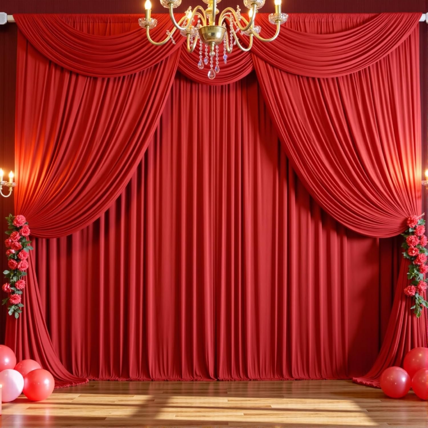 10ft x 10ft Wrinkle Free Red Backdrop Curtains for Parties, Polyester Photo Backdrop Drapes 2 Panels 5x10ft for Weddings Birthday Party Christmas Photography Background - Image 3