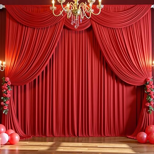 Miniatura 3 de Cortinas de fondo rojo sin arrugas de 10 x 10 pies para fiestas, cortinas de fondo de fotos de poliéster grueso para bodas, fiestas de cumpleaños,