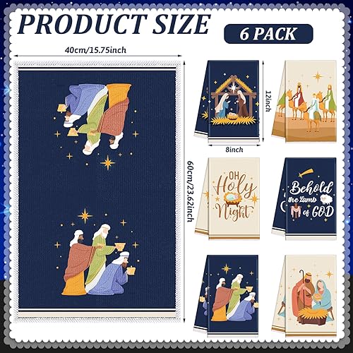 Miniatura 3 de FuWeave 6 toallas de cocina navideñas de 15.8 x 23.6 pulgadas, toallas decorativas de mano de Jesús, paños de té de Navidad para decoración de
