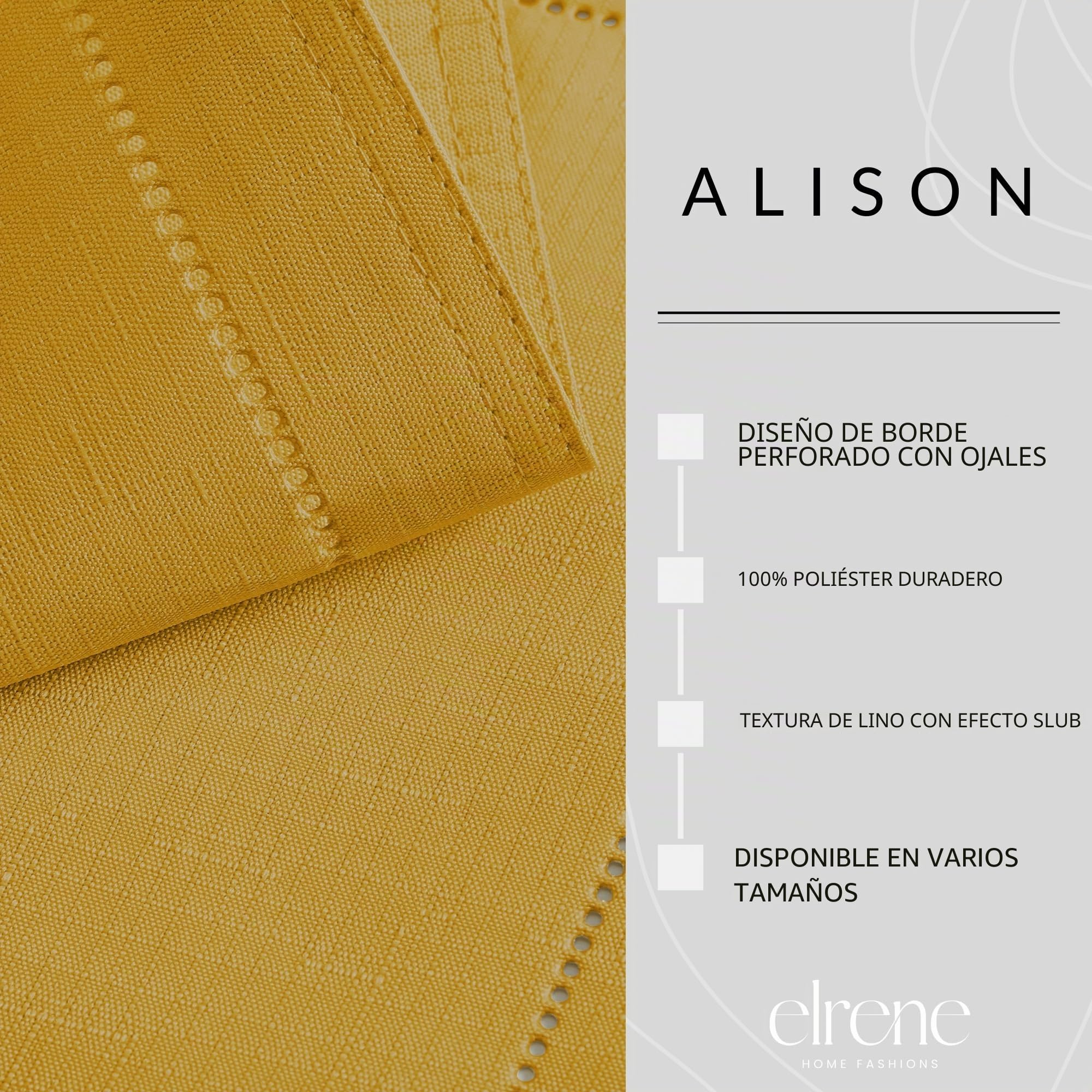 Elrene Home Fashions Alison - Mantel de Tela con diseño de Borde con Ojales, Rectangular, 60 x 84 Pulgadas, Amarillo Dorado