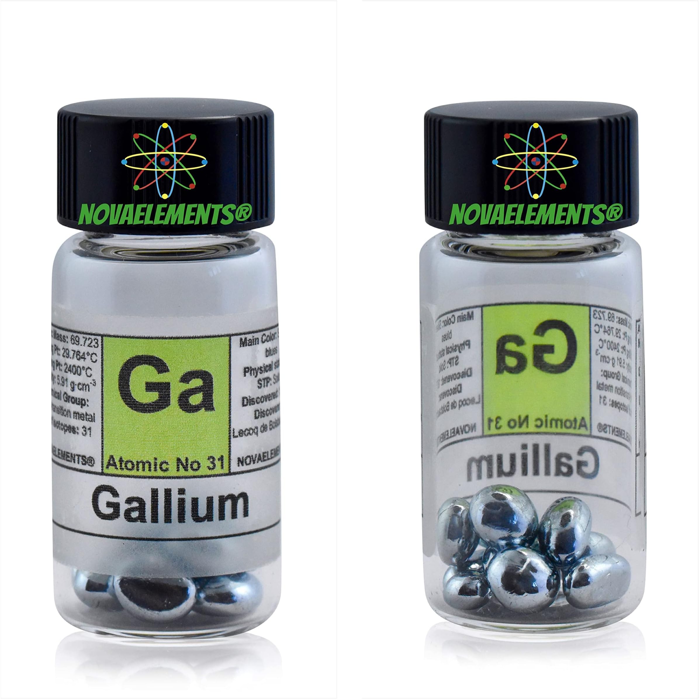 Gallium Metal Element 31 Sample 99.995% Pure 5 Grams Shiny pellets in Labeled Glass Vial