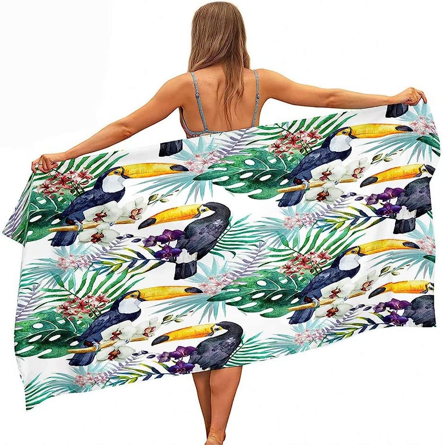 Mikrofaser Strandtuch, Strandtuch 3D Palmblatt-Tukan XXL 150 X 200 cm, Schnell Trocknendes Und Ultraleichtes Für Den Strand, Tragbares Reisehandtuch Für Fitness, Yoga, Sauna -7P5V