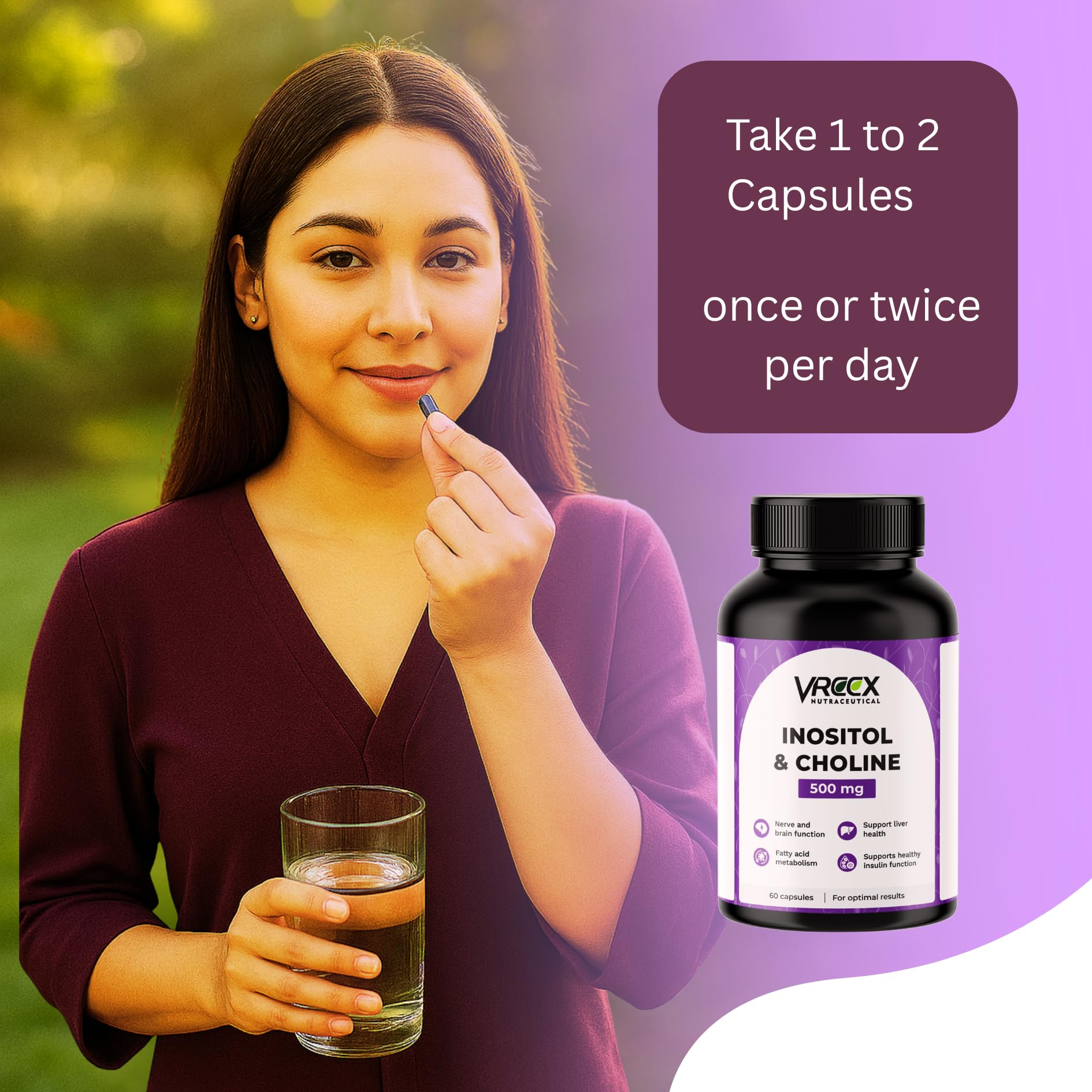 VREEX Choline & Inositol 500 mg – Supports Brain Function, Liver Health & Fat Metabolism – Nootropic Supplement0 (60 Capsules) 4