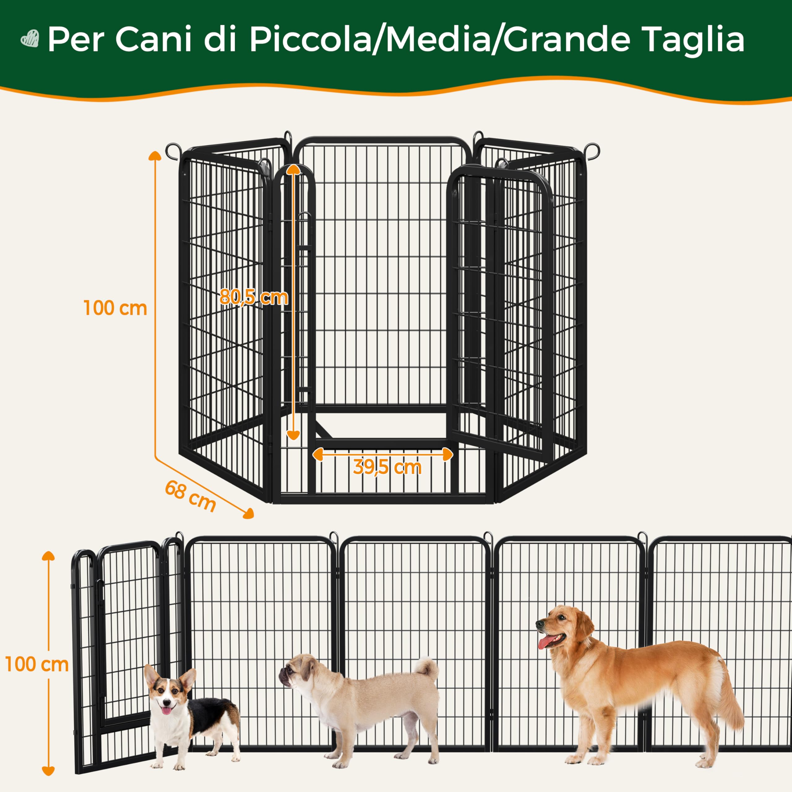 Yaheetech Recinto per Cani Grande 6 Pannelli 68 x 100 cm Conigli Animali Cuccioli per Casa da Interno Esterno Giardino in Ferro Recinzione Rete Metallica Pieghevole e Portatile Nero