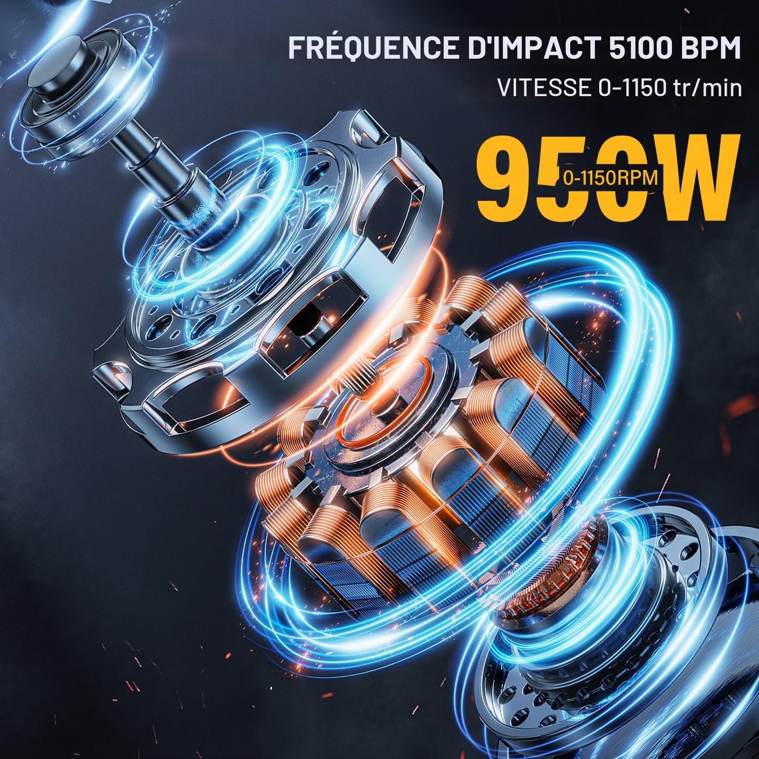 STANEW Marteau Perforateur Filaire SDS Plus 950W, Marteau Perforateur 0-1150RPM/5100BPM avec 4 fonctions et embrayage de sécurité, poignée rotative à 360°,vitesse variable,Béton, Acier, Bois