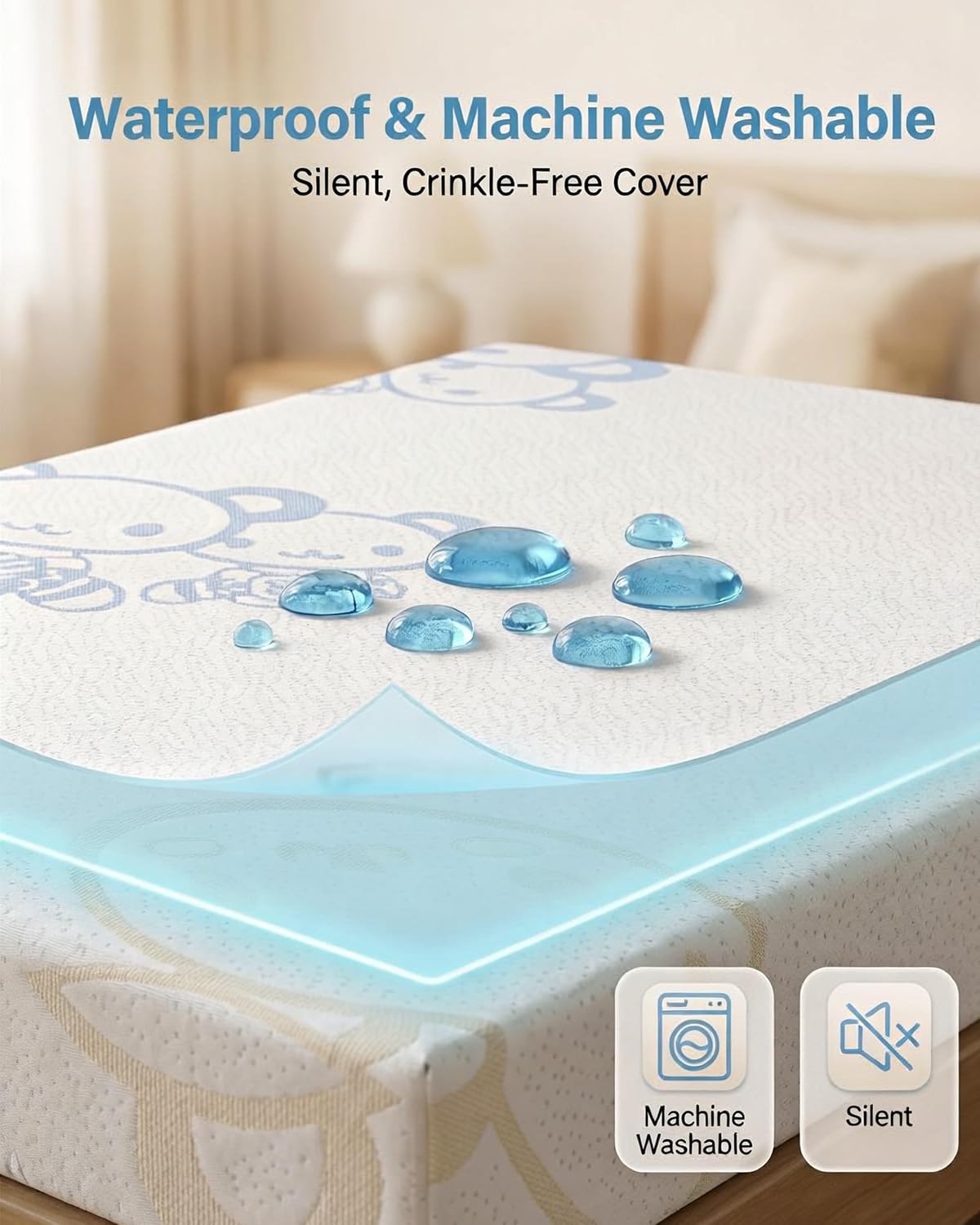 38"x26"x1.42" Dual-Sided Gel Memory Foam Pack and Play Mattress Pad | Waterproof & Washable cover. Portable travel mini crib & playard mattress topper replacement for baby & toddler playpens.
