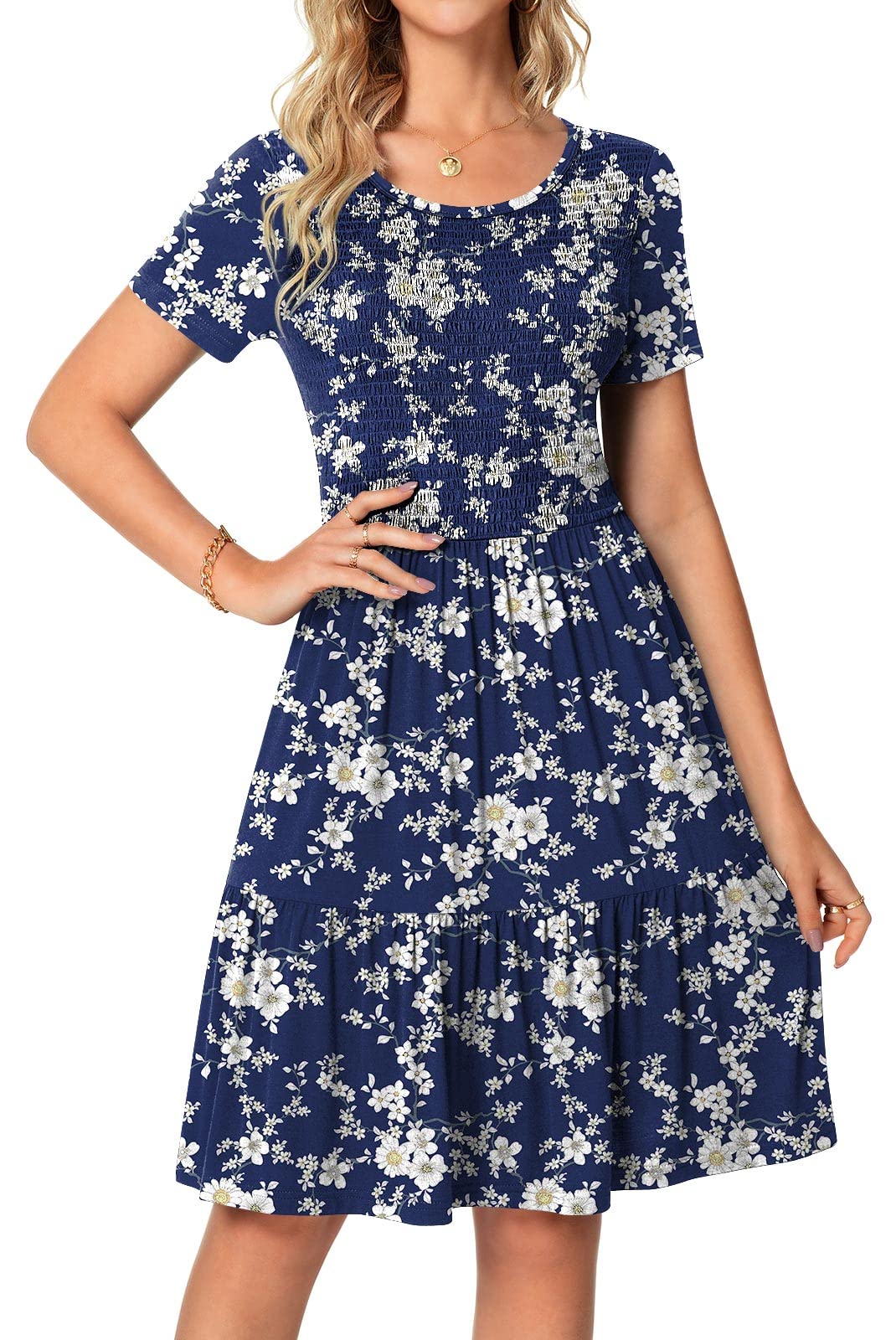 TAOHUADAO Women's Short/Long Sleeve T-Shirt Dresses Casual Ruffle Swing Dress with Pockets