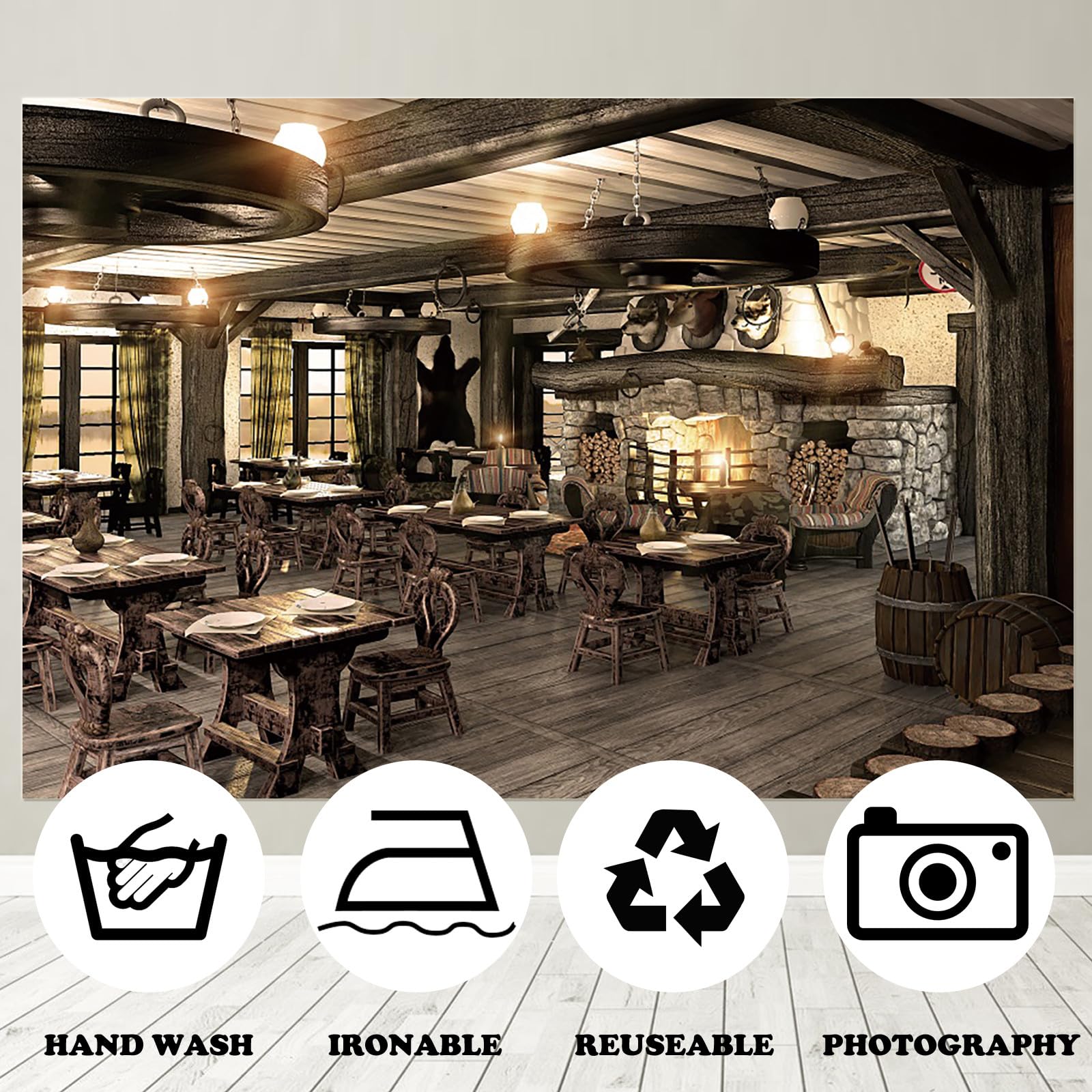 BELECO 7x5ft Fabric Medieval Kitchen Backdrop Ancient Castle Dining Hall With Stone