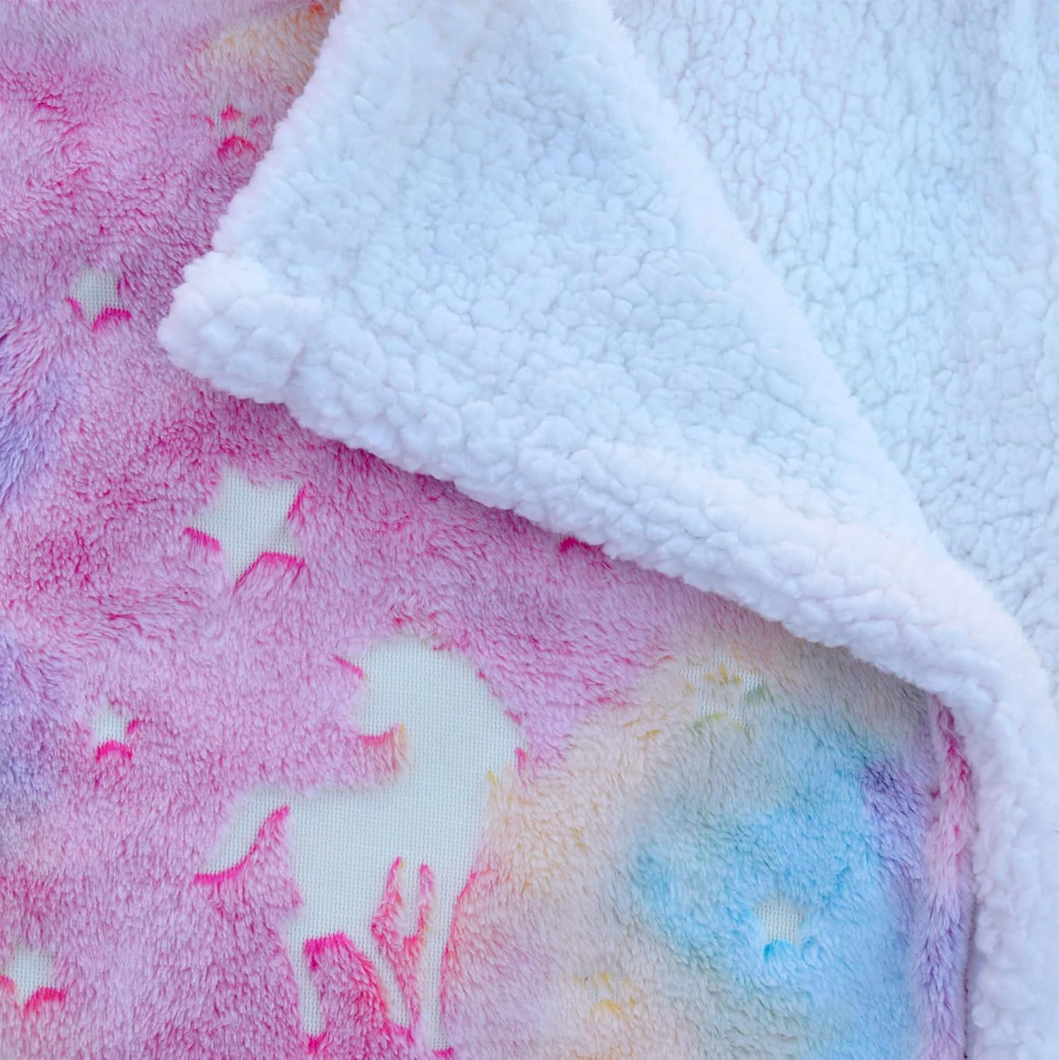 Stolphi Glow in The Dark Unicorn Pink Sherpa Throw Blanket, Kids, Teens 40”x 60”, Premium Fluffy Plush Microfiber, Fun Gift for All Occasions (Rainbow Pink Sherpa)