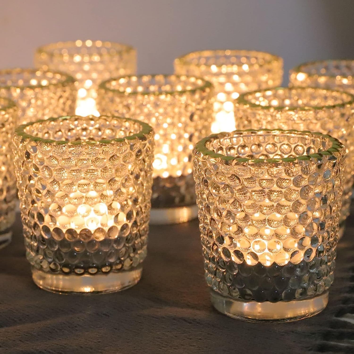 Tealight Holders Set of 12, Clear Tea light Candle Holder with Gold Rim for Diwali, Glass Tea Light Holders for Table Centerpiece, Wedding, Birthday and Home Décor